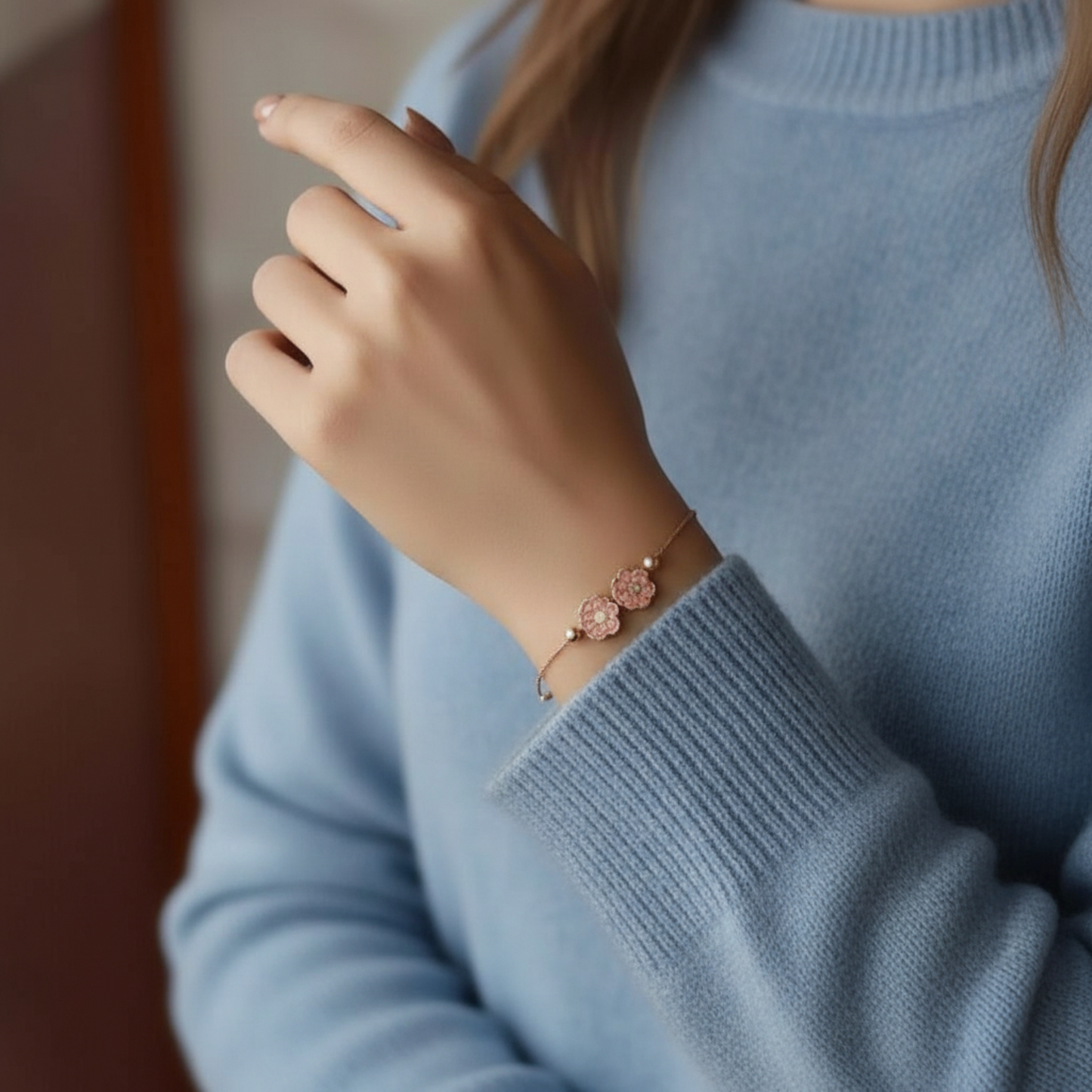 24K 999 Gold Enamel Peony Flower D.I.Y Charm Pendant