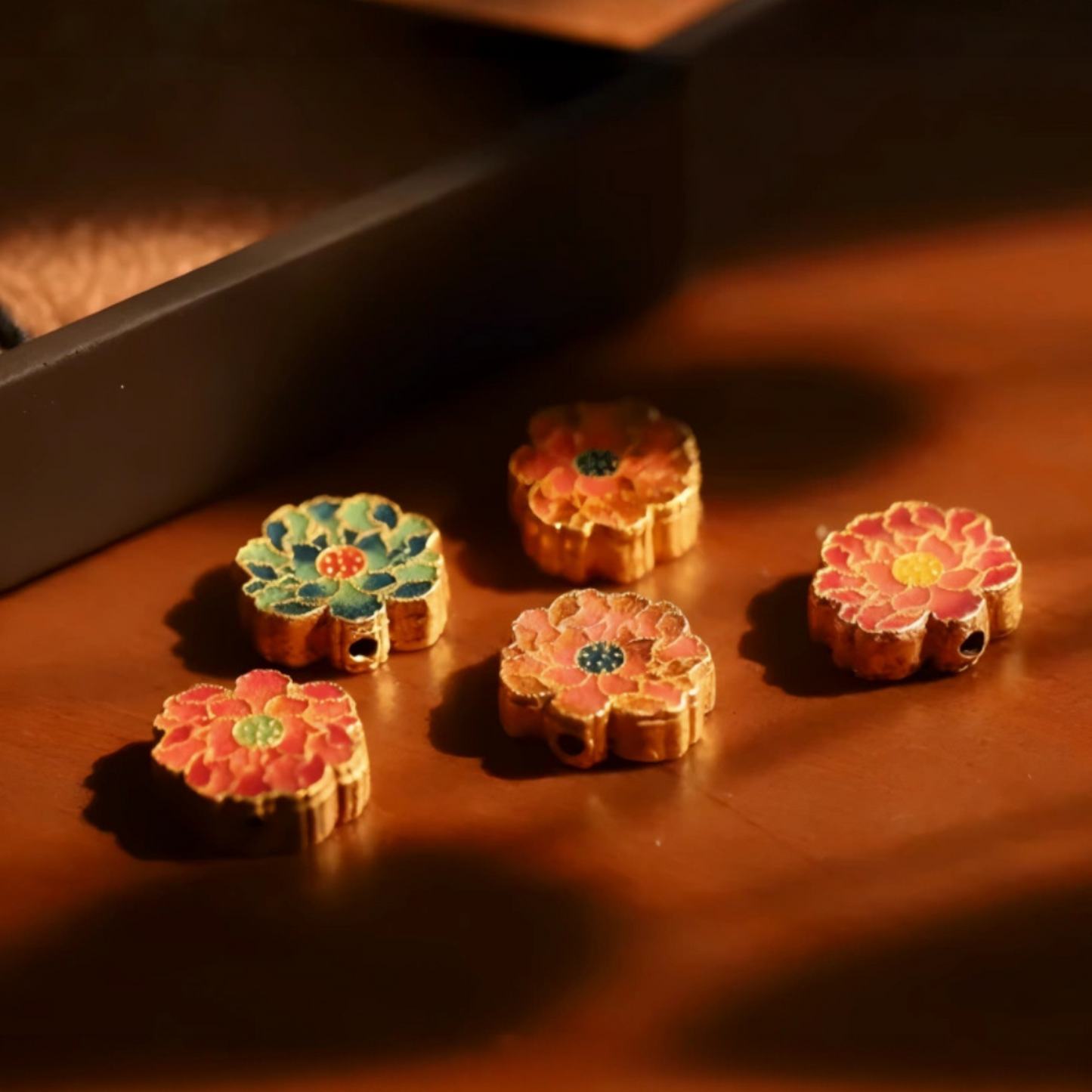 24K 999 Gold Enamel Peony Flower D.I.Y Charm Pendant