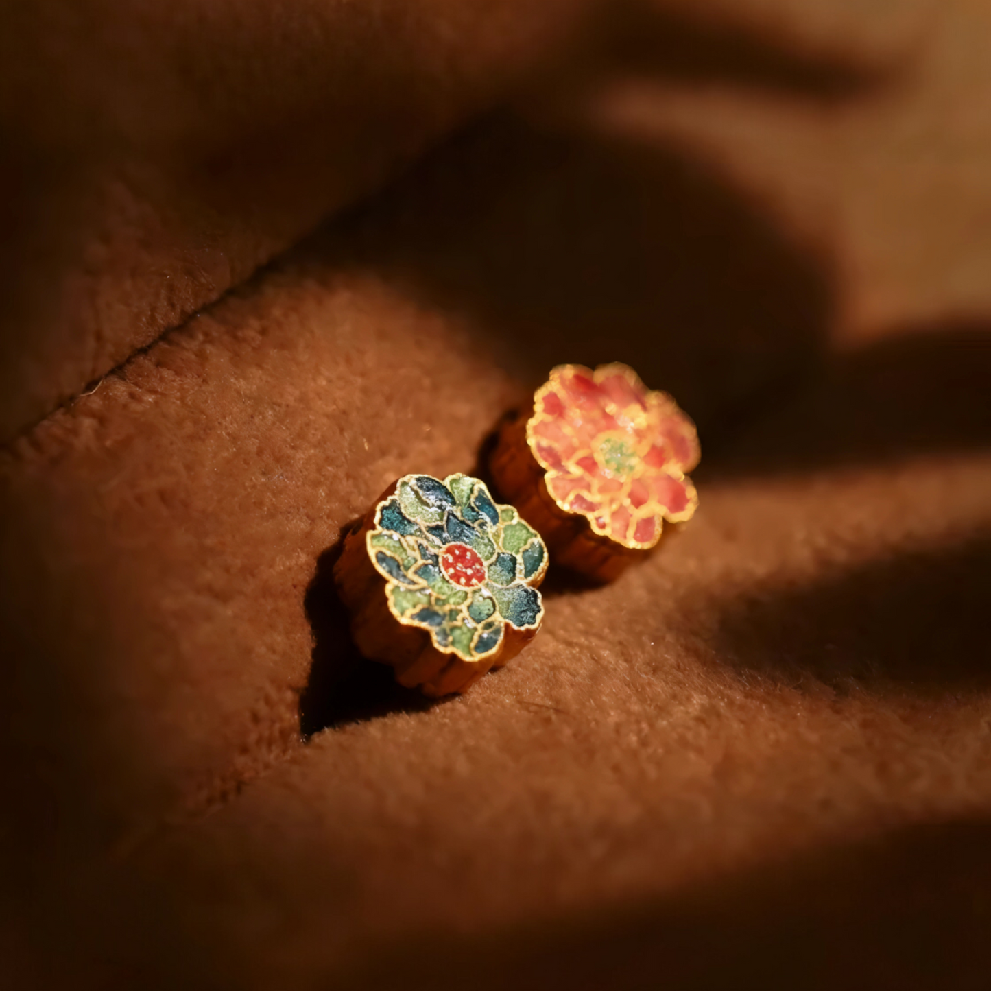 24K 999 Gold Enamel Peony Flower D.I.Y Charm Pendant