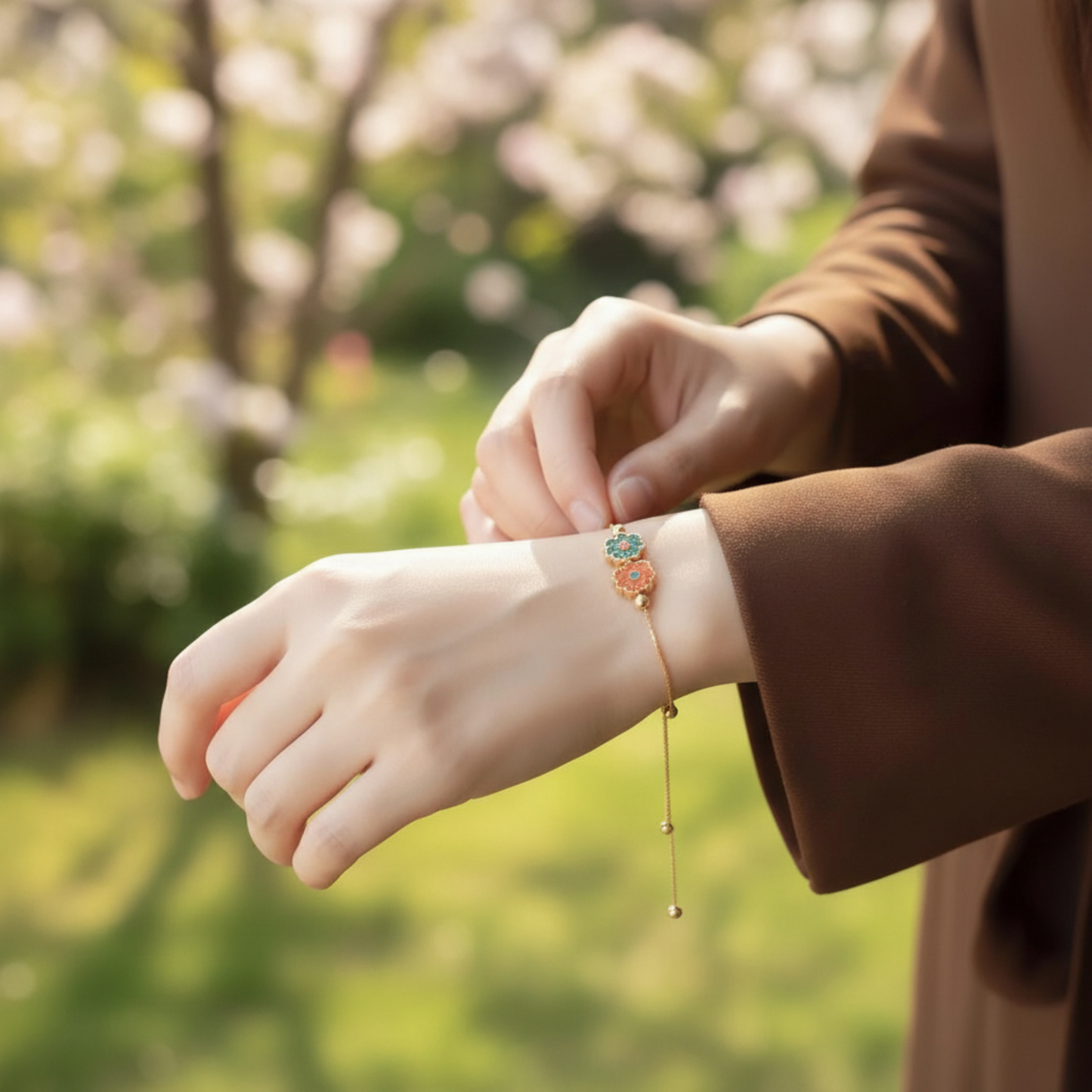 24K 999 Gold Enamel Peony Flower D.I.Y Charm Pendant
