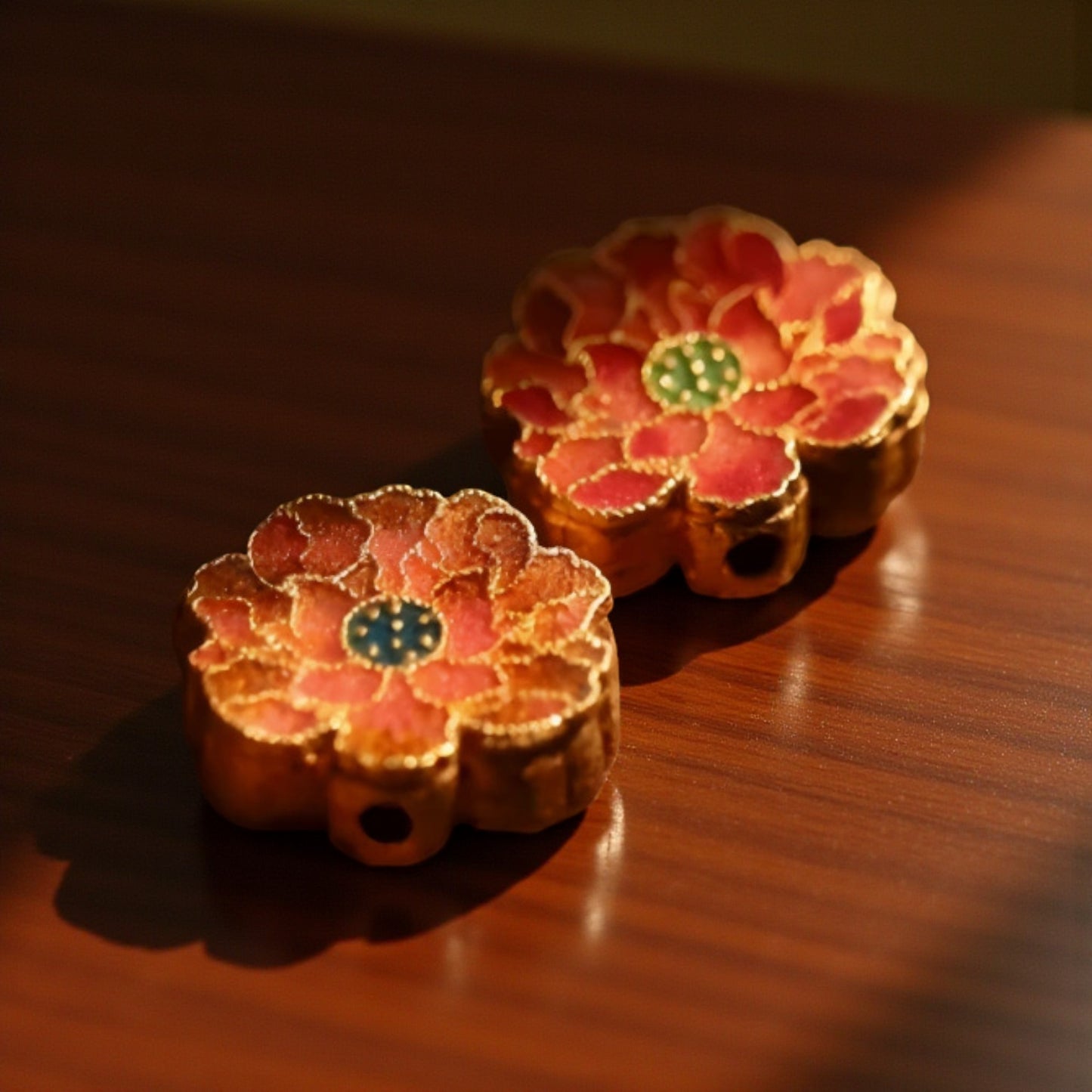 24K 999 Gold Enamel Peony Flower D.I.Y Charm Pendant