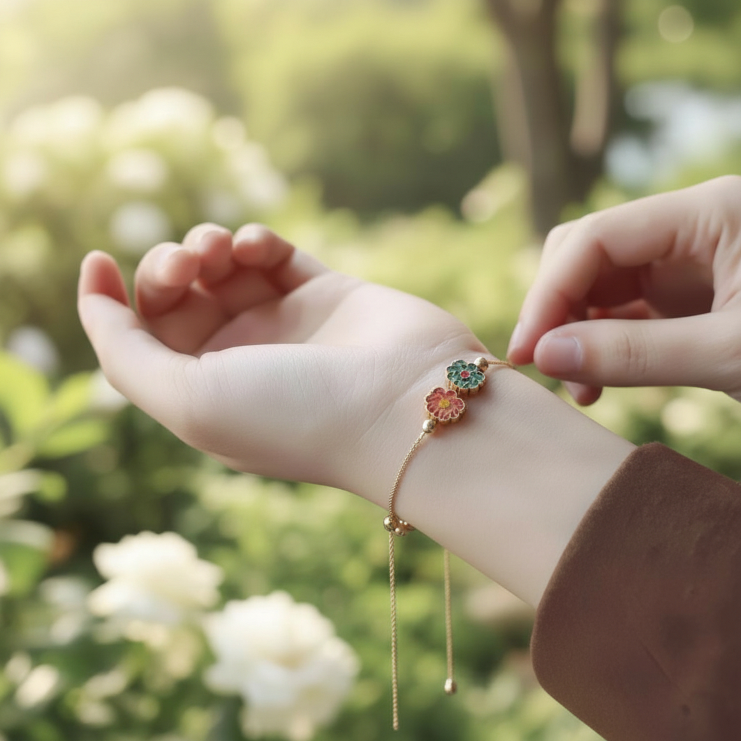 24K 999 Gold Enamel Peony Flower D.I.Y Charm Pendant