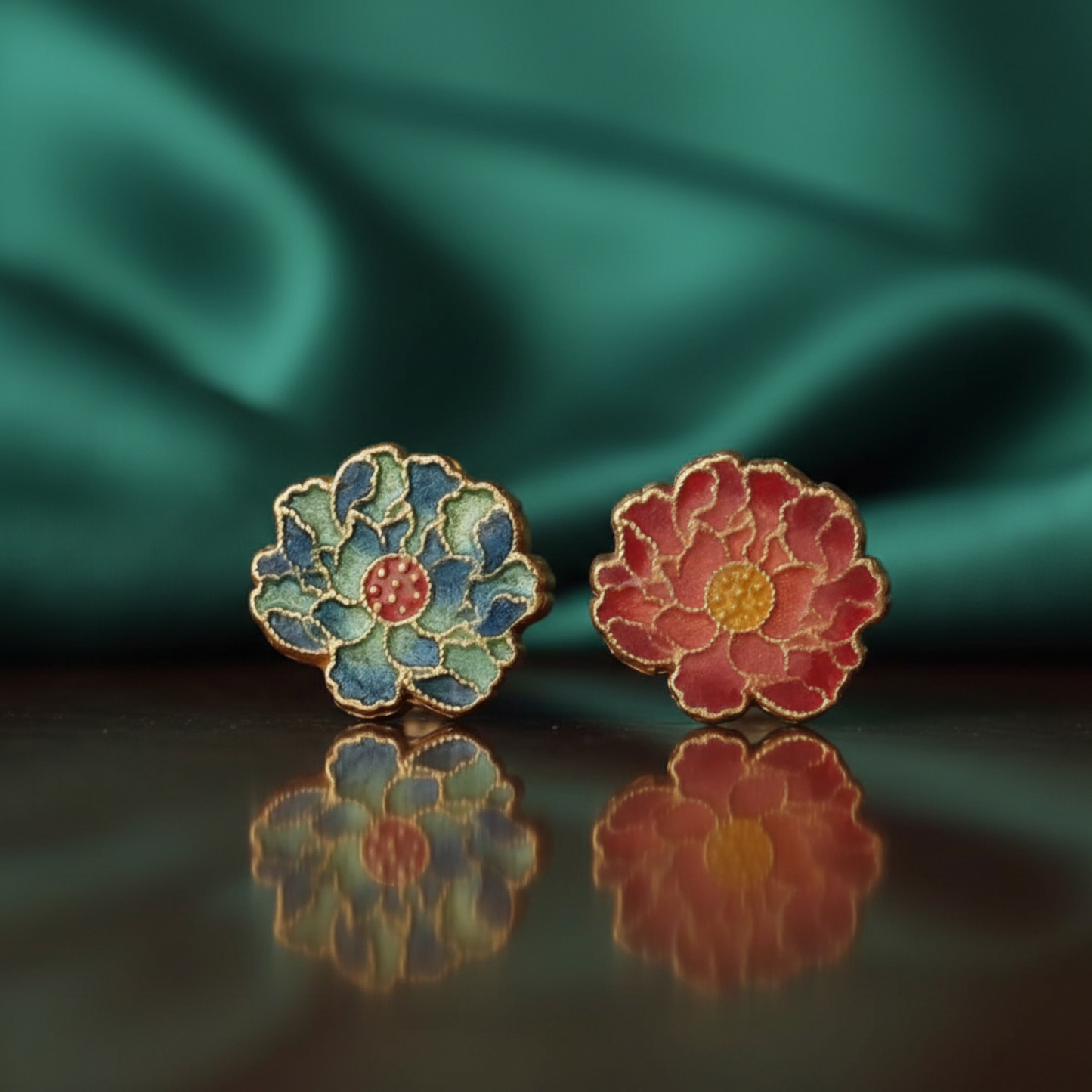 24K 999 Gold Enamel Peony Flower D.I.Y Charm Pendant