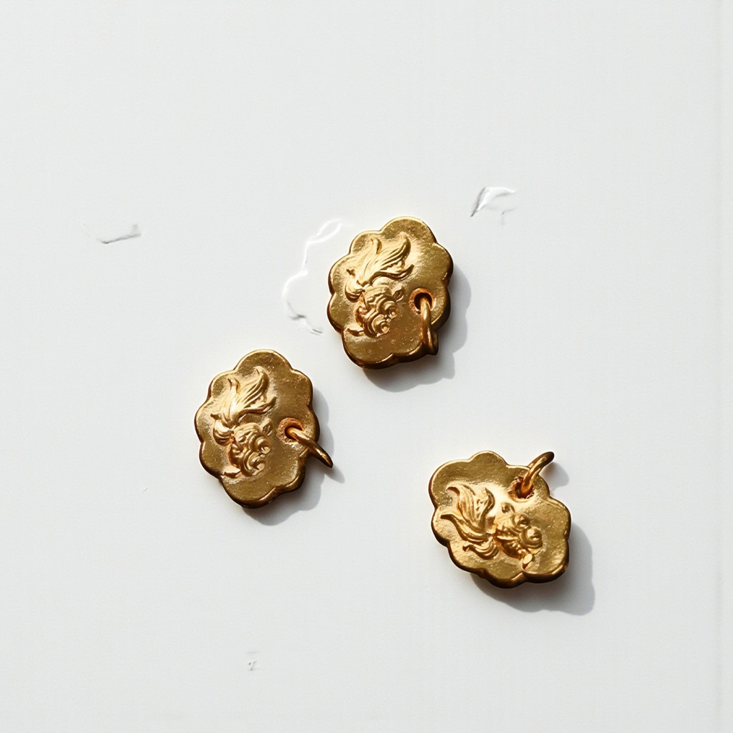 24K 999 Gold Small Lucky Ruyi Lock Handmade Goldfish Engraved D.I.Y Charm Pendant