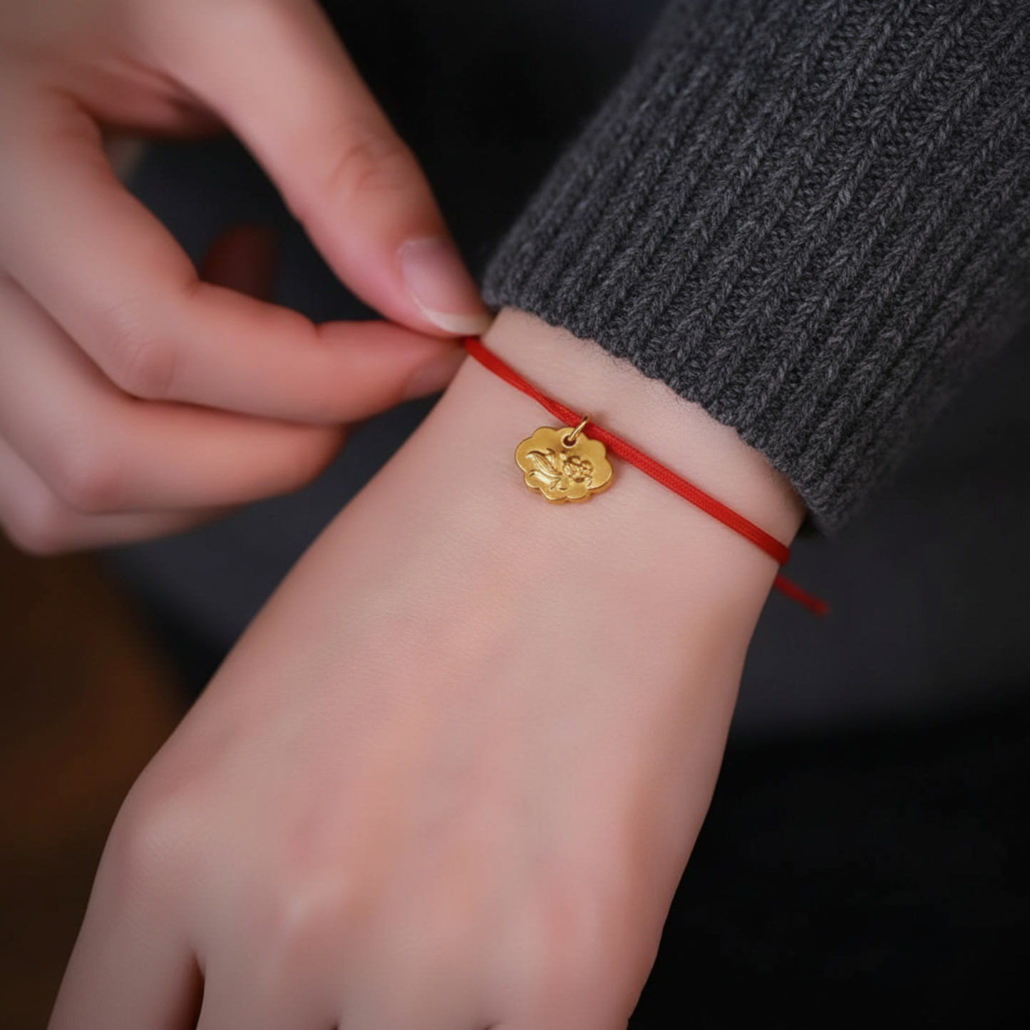 24K 999 Gold Small Lucky Ruyi Lock Handmade Goldfish Engraved D.I.Y Charm Pendant