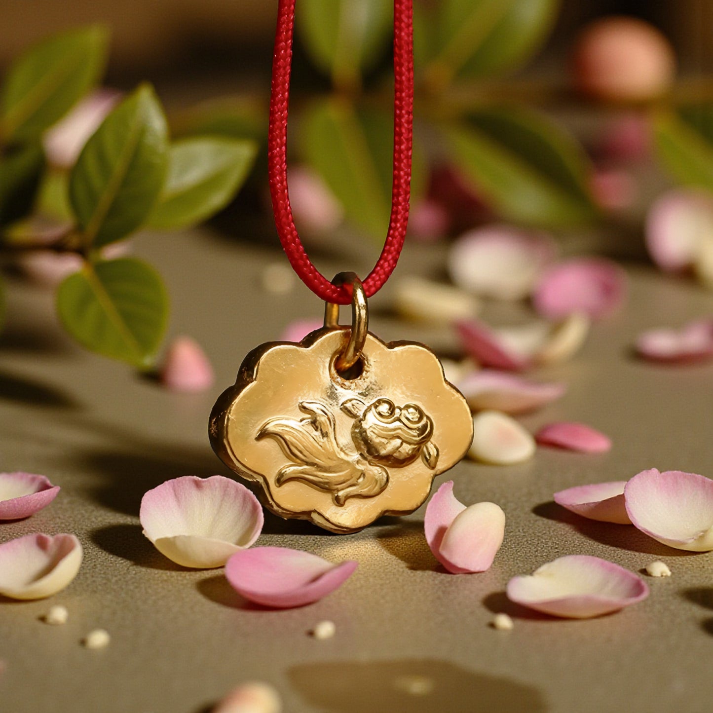 24K 999 Gold Small Lucky Ruyi Lock Handmade Goldfish Engraved D.I.Y Charm Pendant