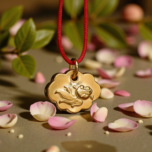 24K 999 Gold Small Lucky Ruyi Lock Handmade Goldfish Engraved D.I.Y Charm Pendant