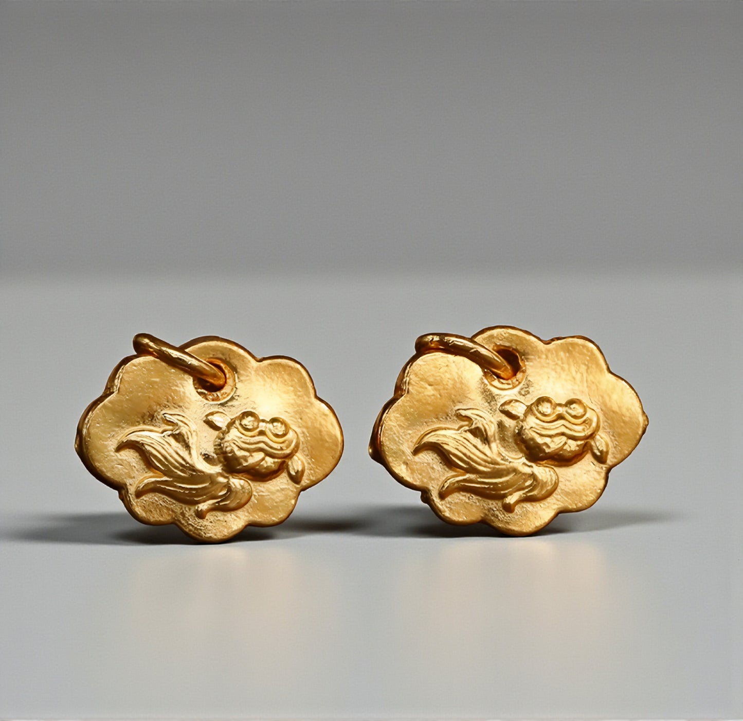 24K 999 Gold Small Lucky Ruyi Lock Handmade Goldfish Engraved D.I.Y Charm Pendant