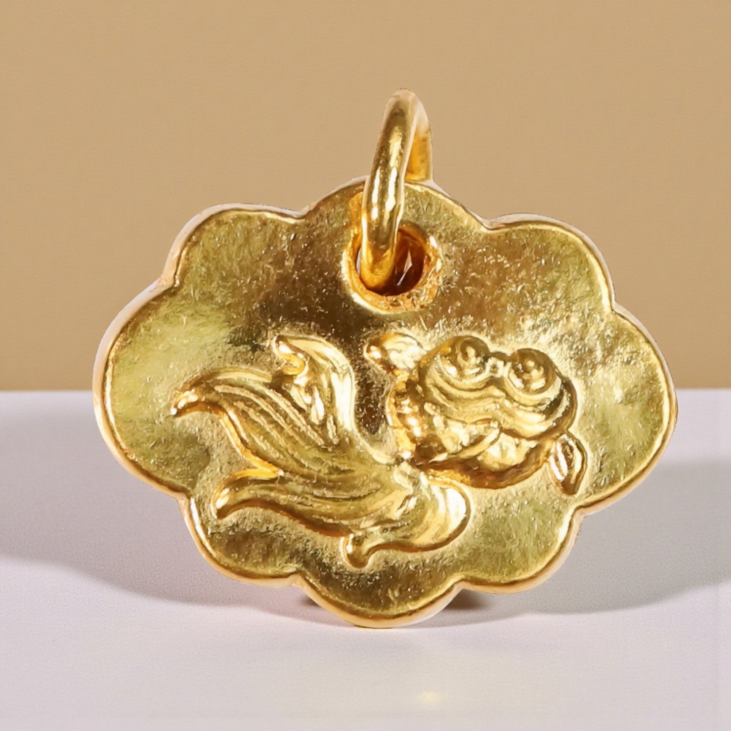 24K 999 Gold Small Lucky Ruyi Lock Handmade Goldfish Engraved D.I.Y Charm Pendant