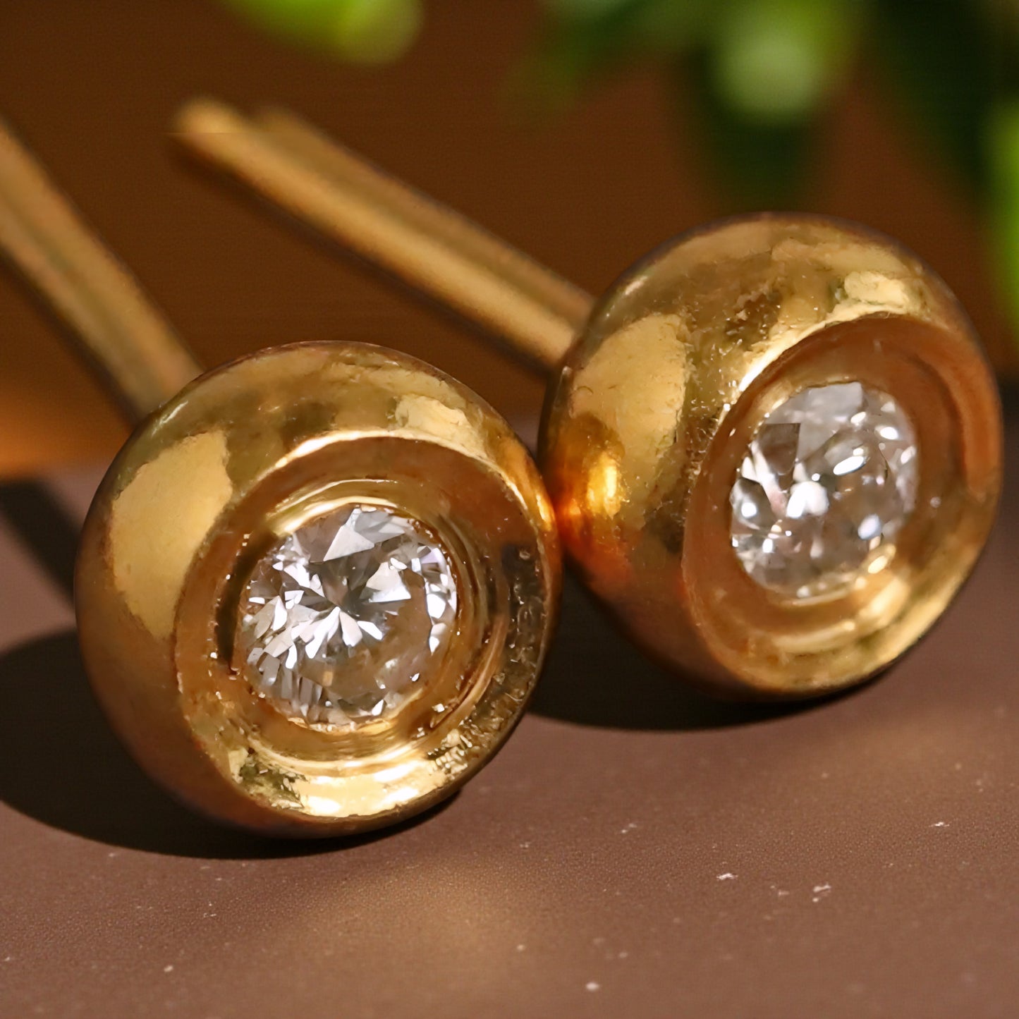 24K 999 Gold Minimal Minimalist Round Diamond Stud Earrings
