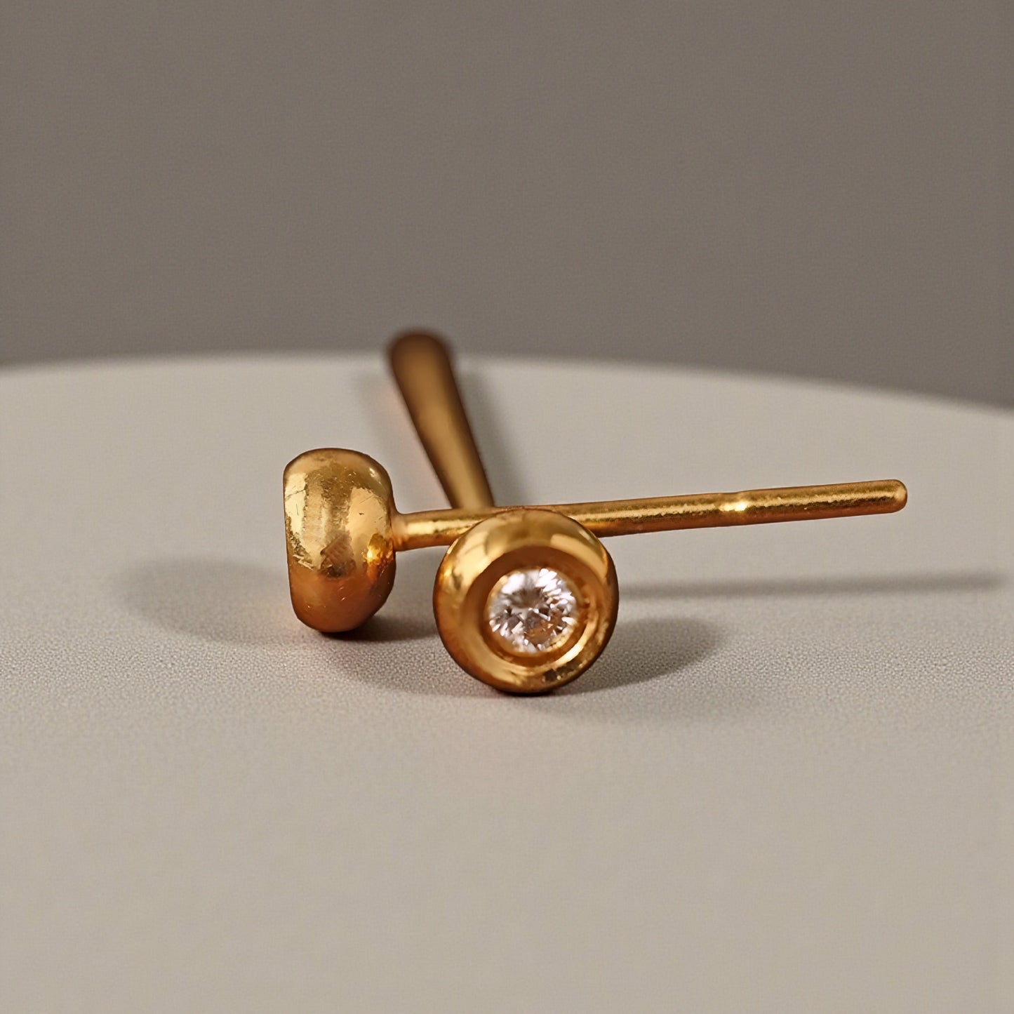 24K 999 Gold Minimal Minimalist Round Diamond Stud Earrings