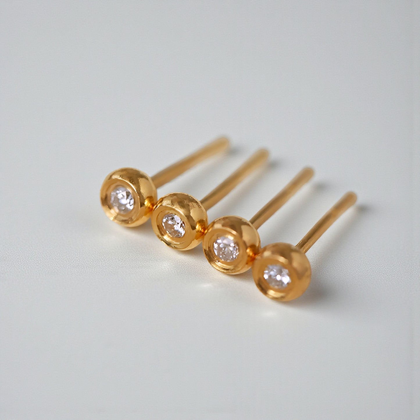 24K 999 Gold Minimal Minimalist Round Diamond Stud Earrings