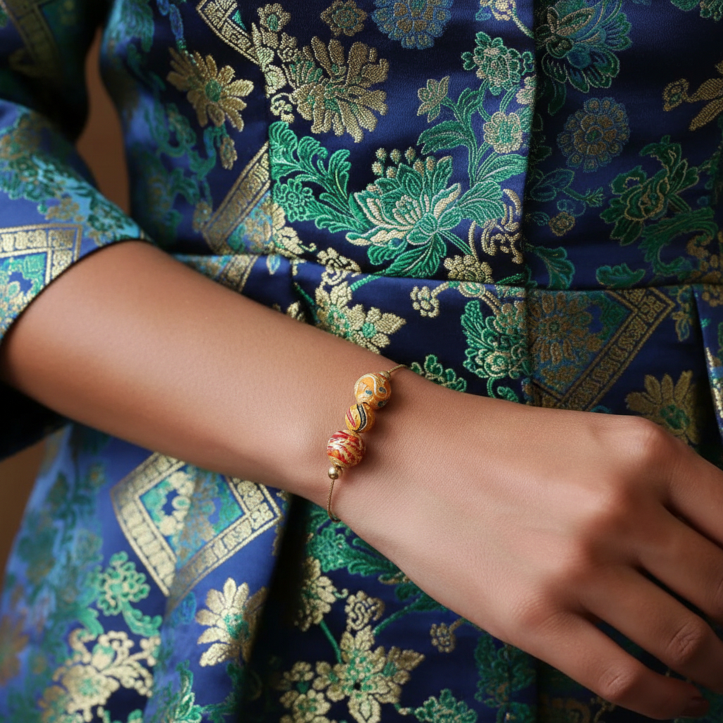 24K 999 Gold Cloisonné Enamel Dragon Phoenix Five Sutra Spacer Beads D.I.Y Charm