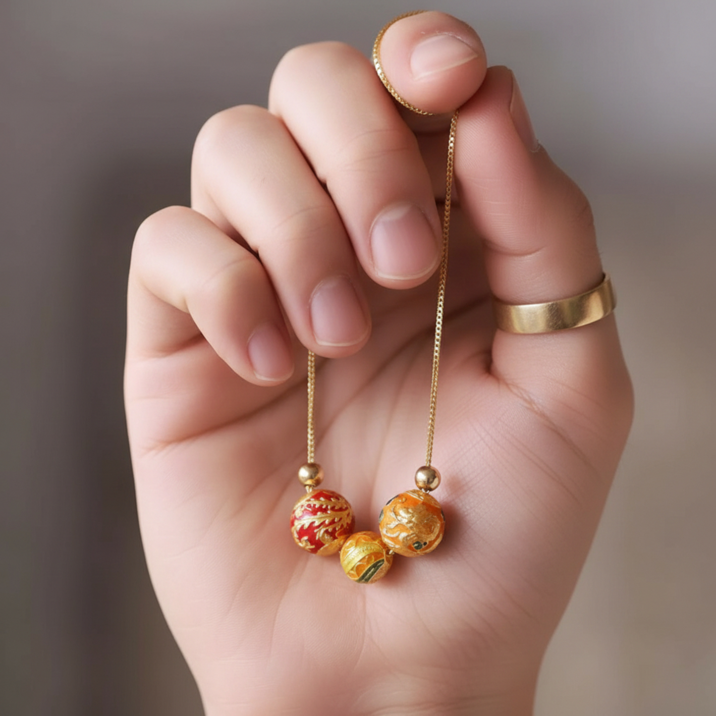 24K 999 Gold Cloisonné Enamel Dragon Phoenix Five Sutra Spacer Beads D.I.Y Charm