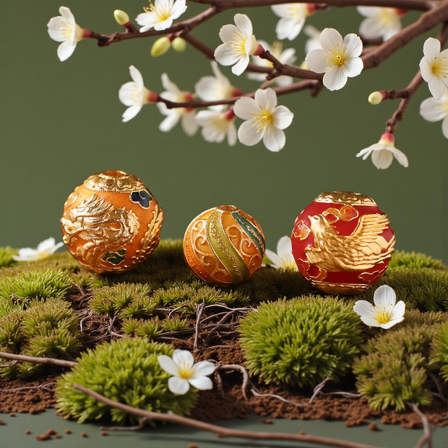 24K 999 Gold Cloisonné Enamel Dragon Phoenix Five Sutra Spacer Beads D.I.Y Charm