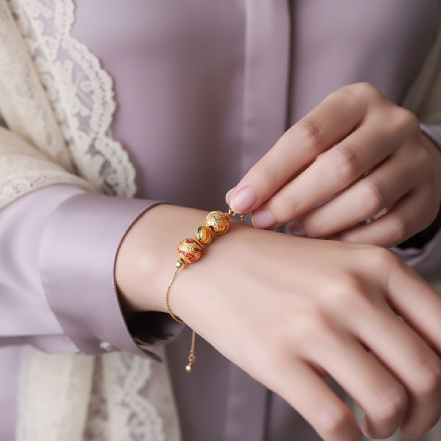 24K 999 Gold Cloisonné Enamel Dragon Phoenix Five Sutra Spacer Beads D.I.Y Charm