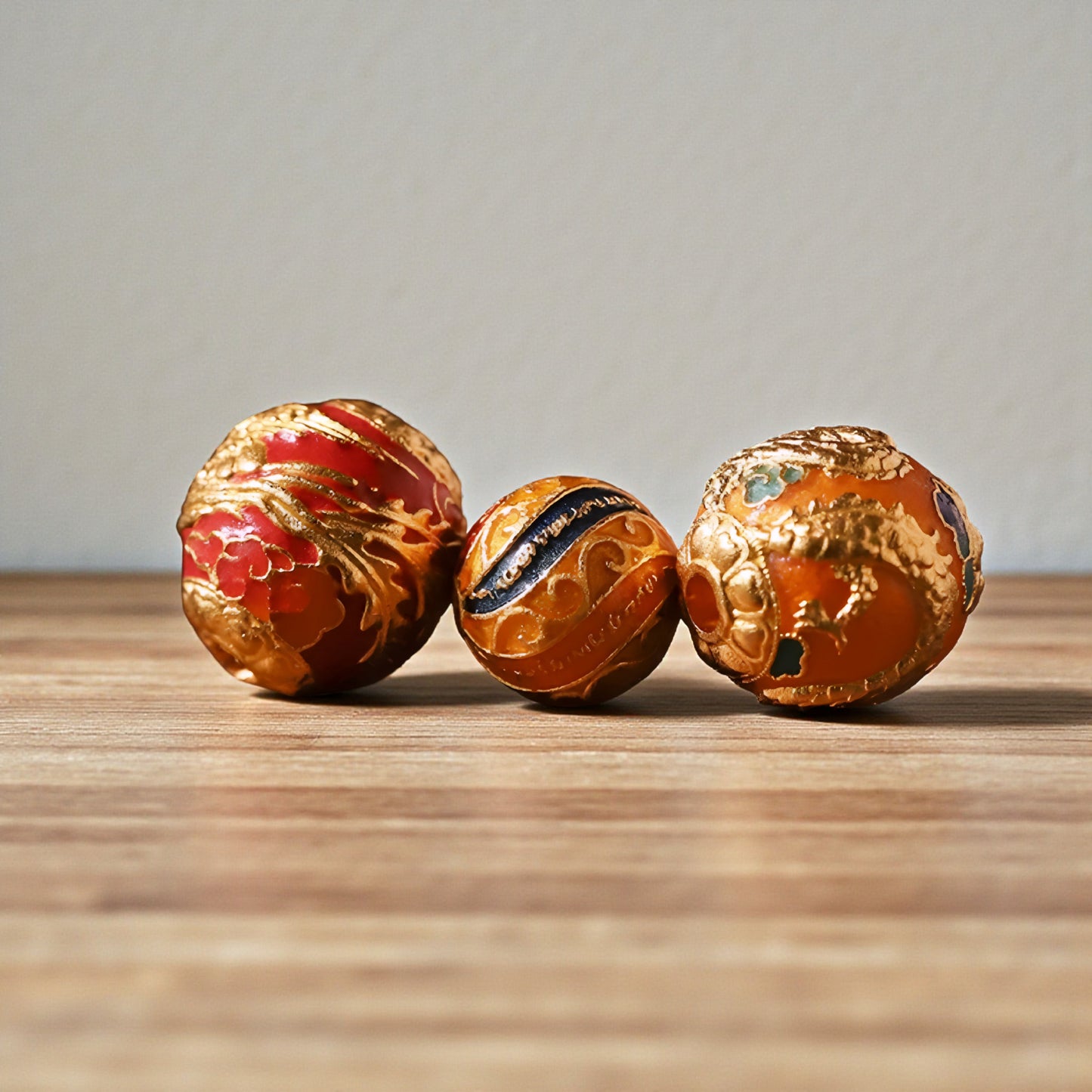 24K 999 Gold Cloisonné Enamel Dragon Phoenix Five Sutra Spacer Beads D.I.Y Charm