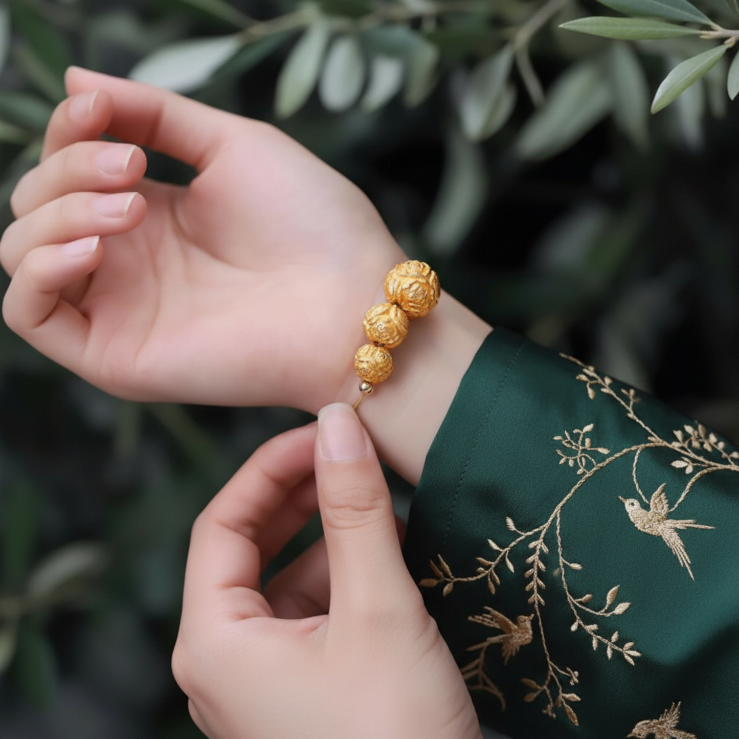 24K 999 Gold Peony Flower Spacer Beads D.I.Y Charm