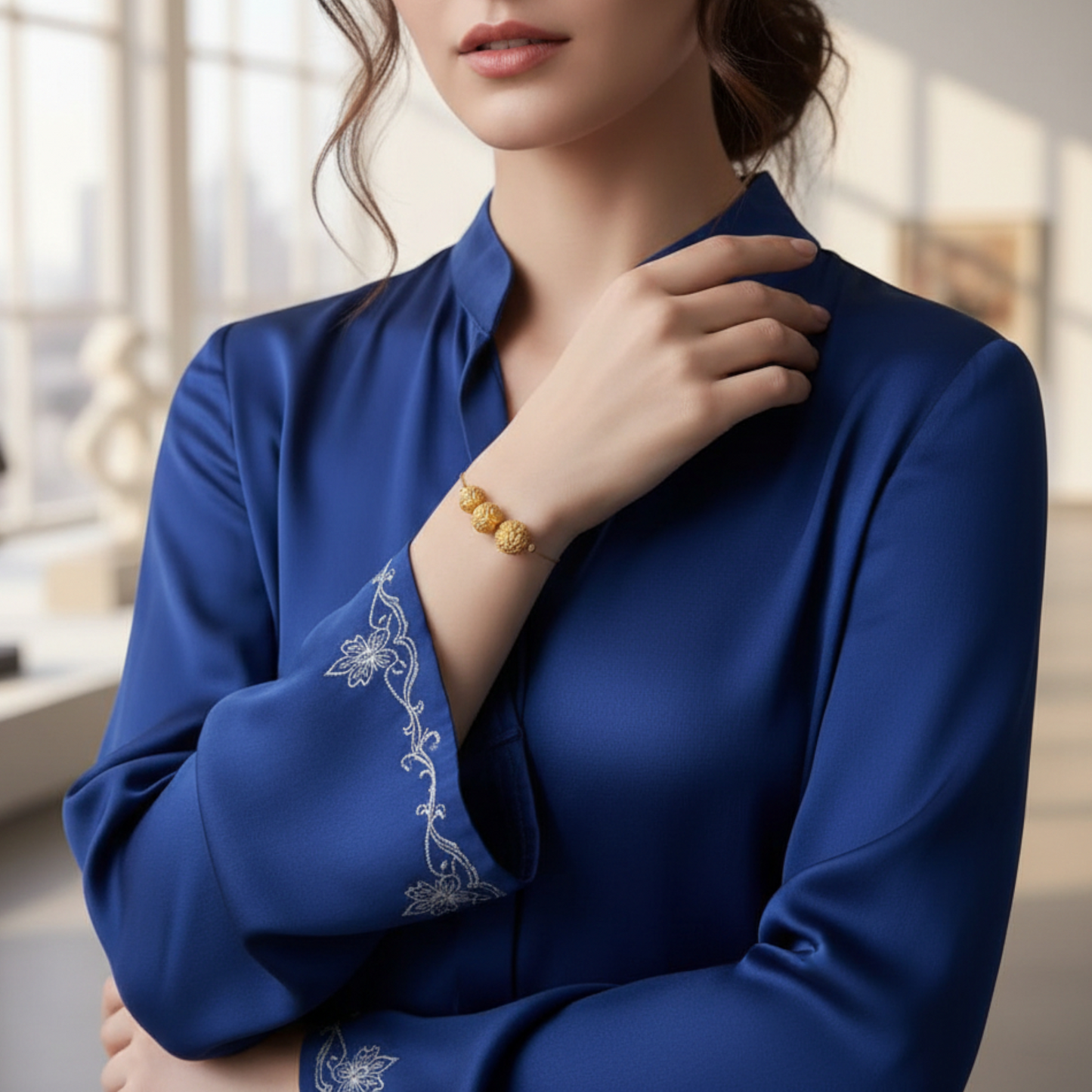 24K 999 Gold Peony Flower Spacer Beads D.I.Y Charm