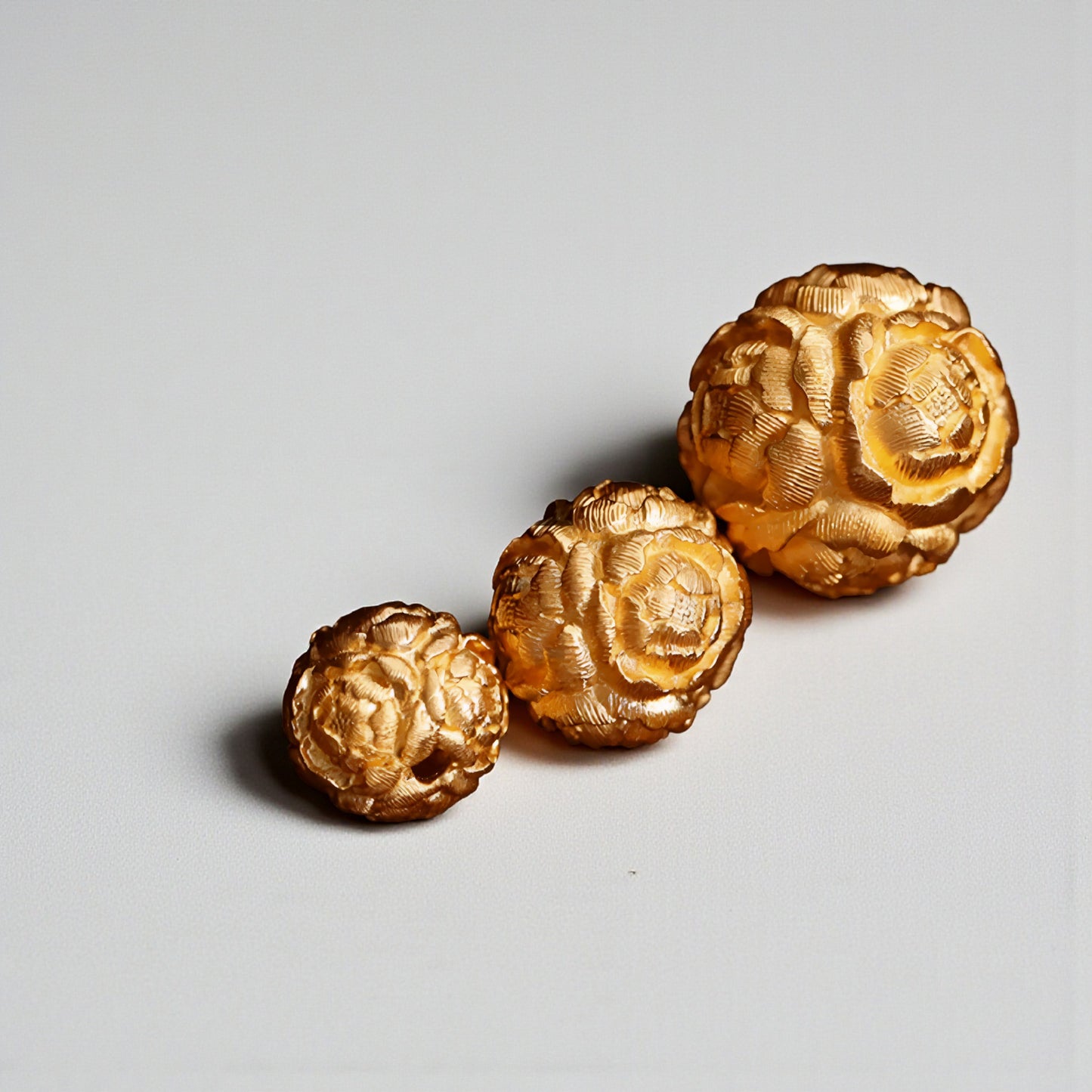 24K 999 Gold Peony Flower Spacer Beads D.I.Y Charm