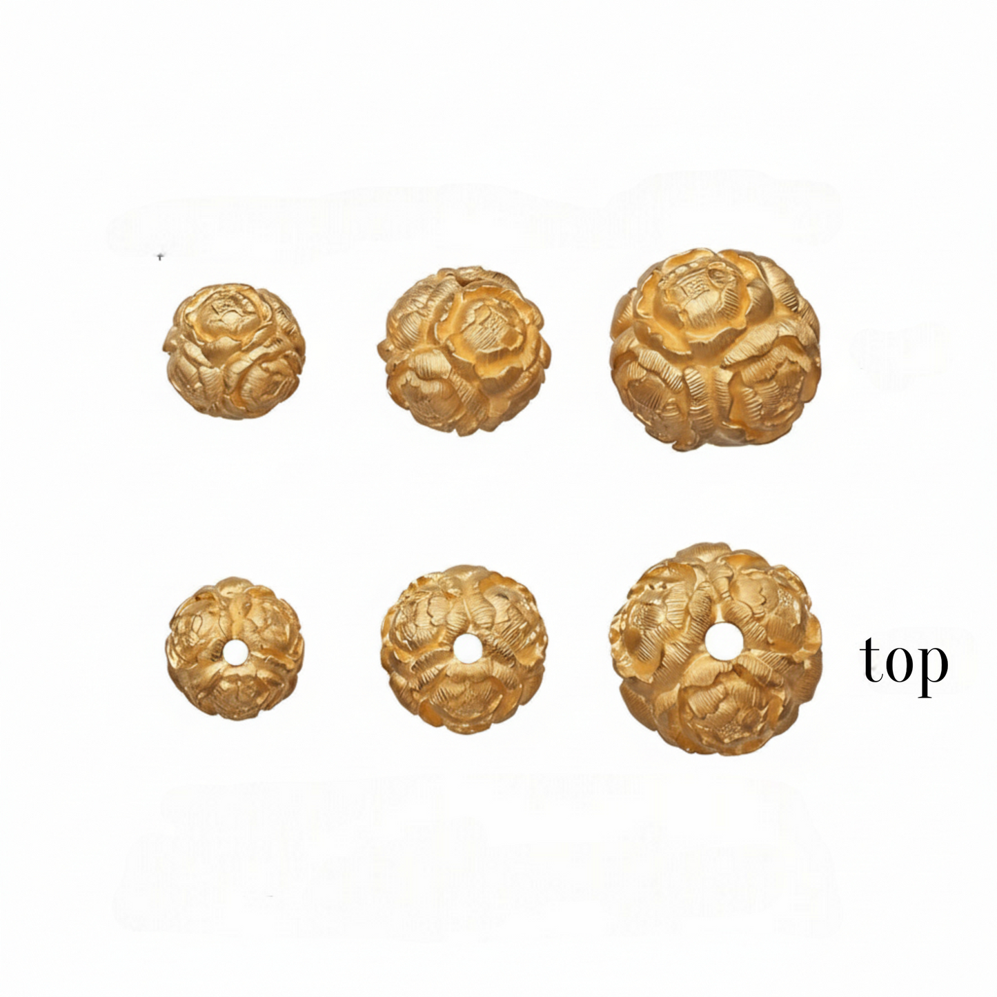 24K 999 Gold Peony Flower Spacer Beads D.I.Y Charm