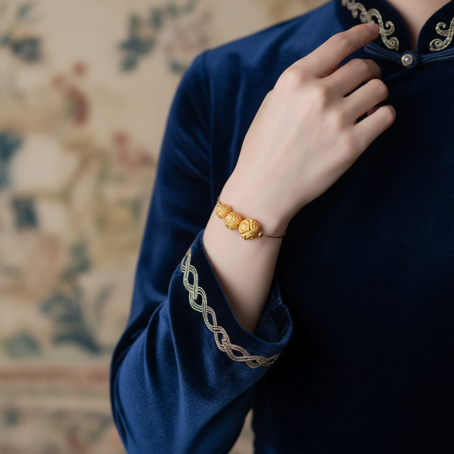 24K 999 Gold Peony Flower Spacer Beads D.I.Y Charm