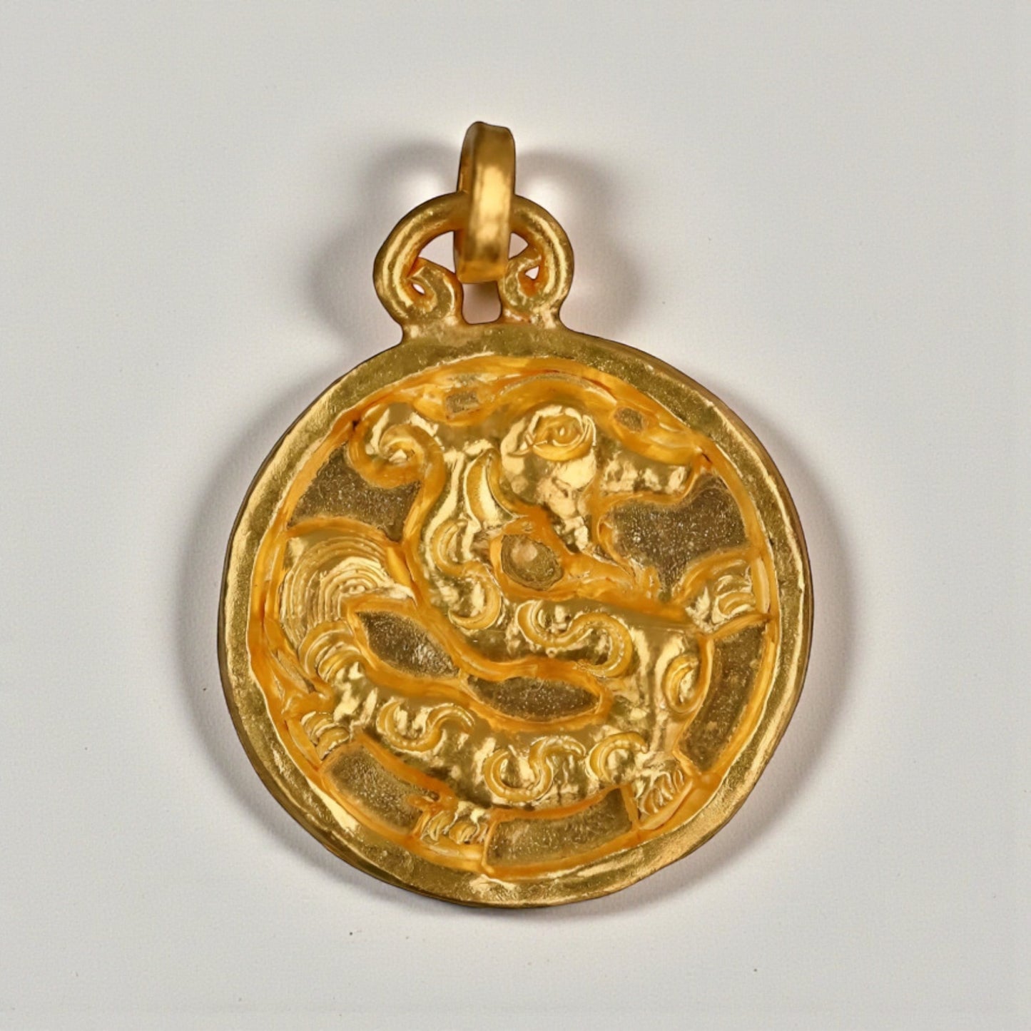 24K 999 Gold Hand-Carved Dragon Round D.I.Y Charm Pendant