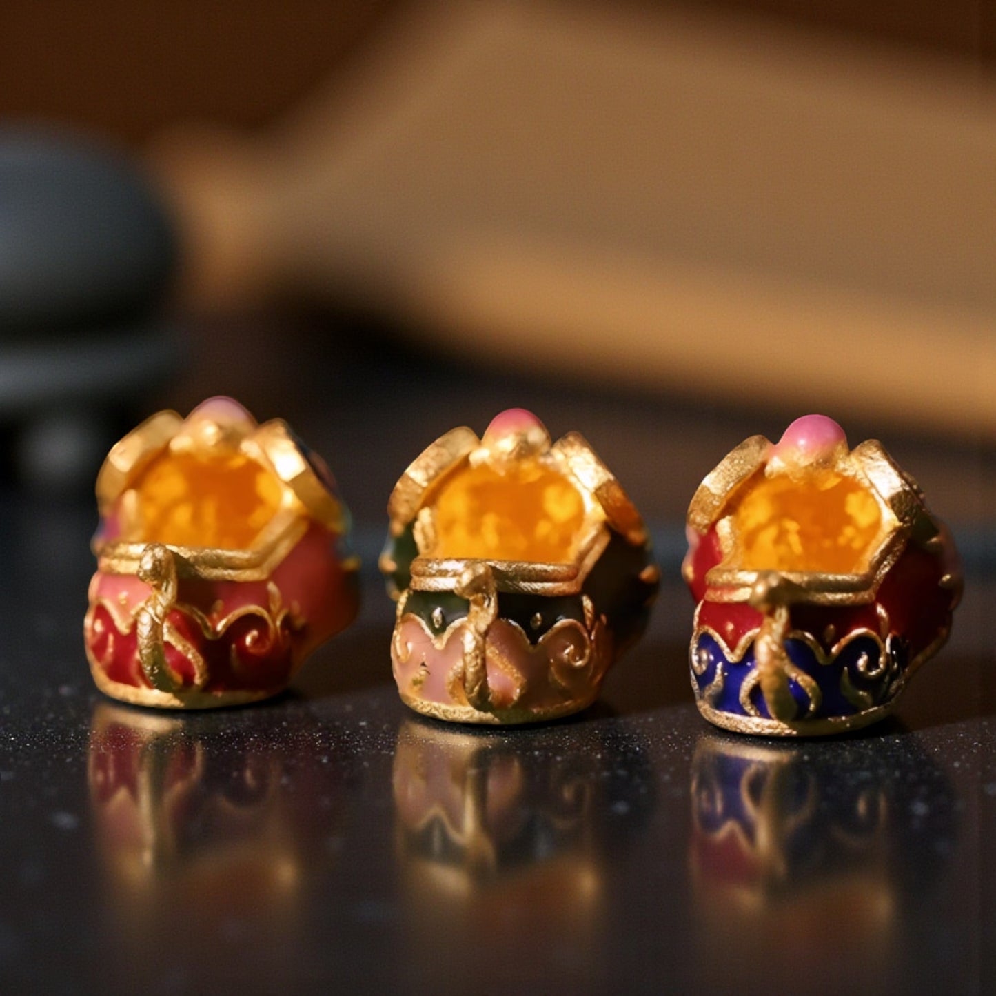 24K 999 Gold Small Cloisonné Enamel Lucky Tiger Head Shoes D.I.Y Charm Pendant