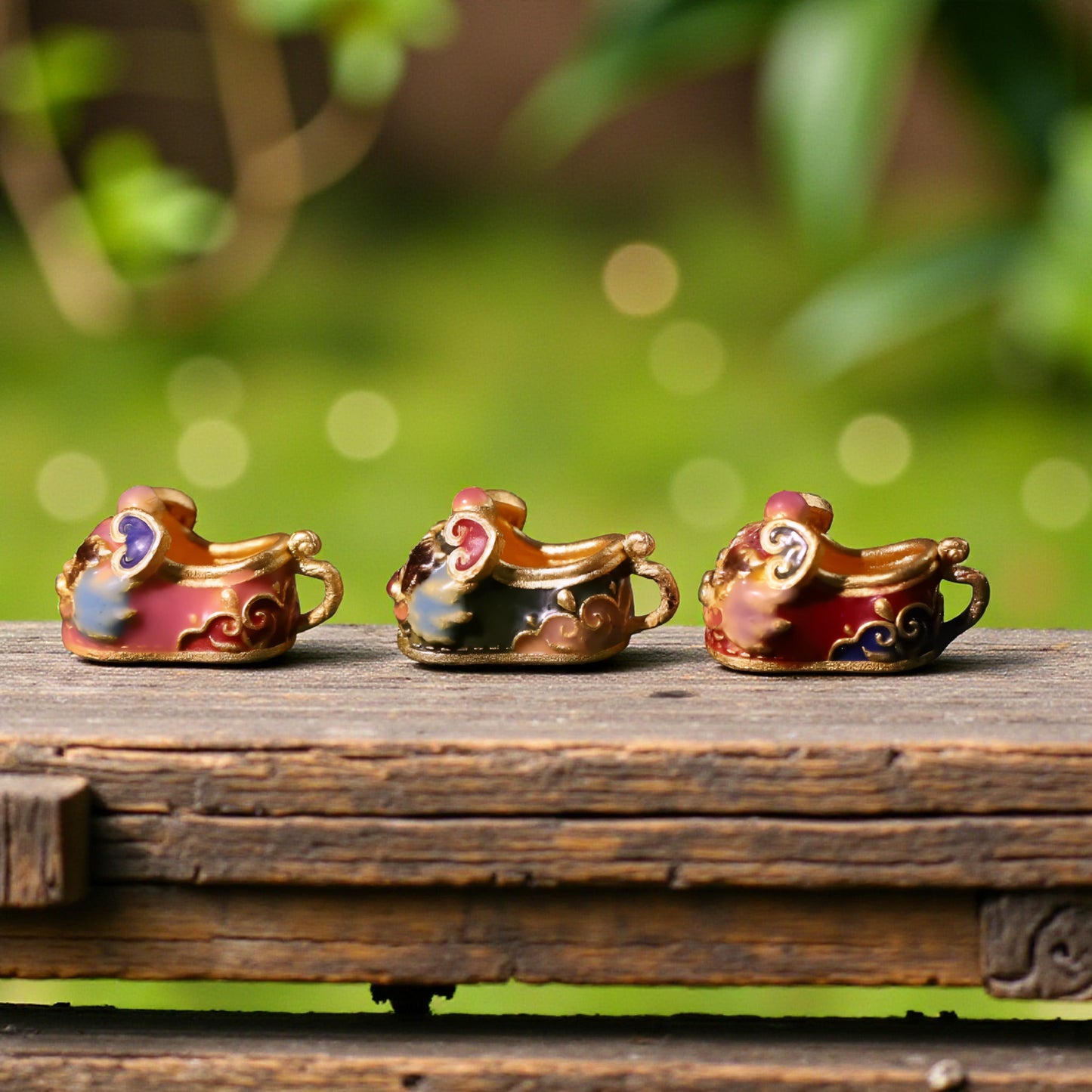 24K 999 Gold Small Cloisonné Enamel Lucky Tiger Head Shoes D.I.Y Charm Pendant