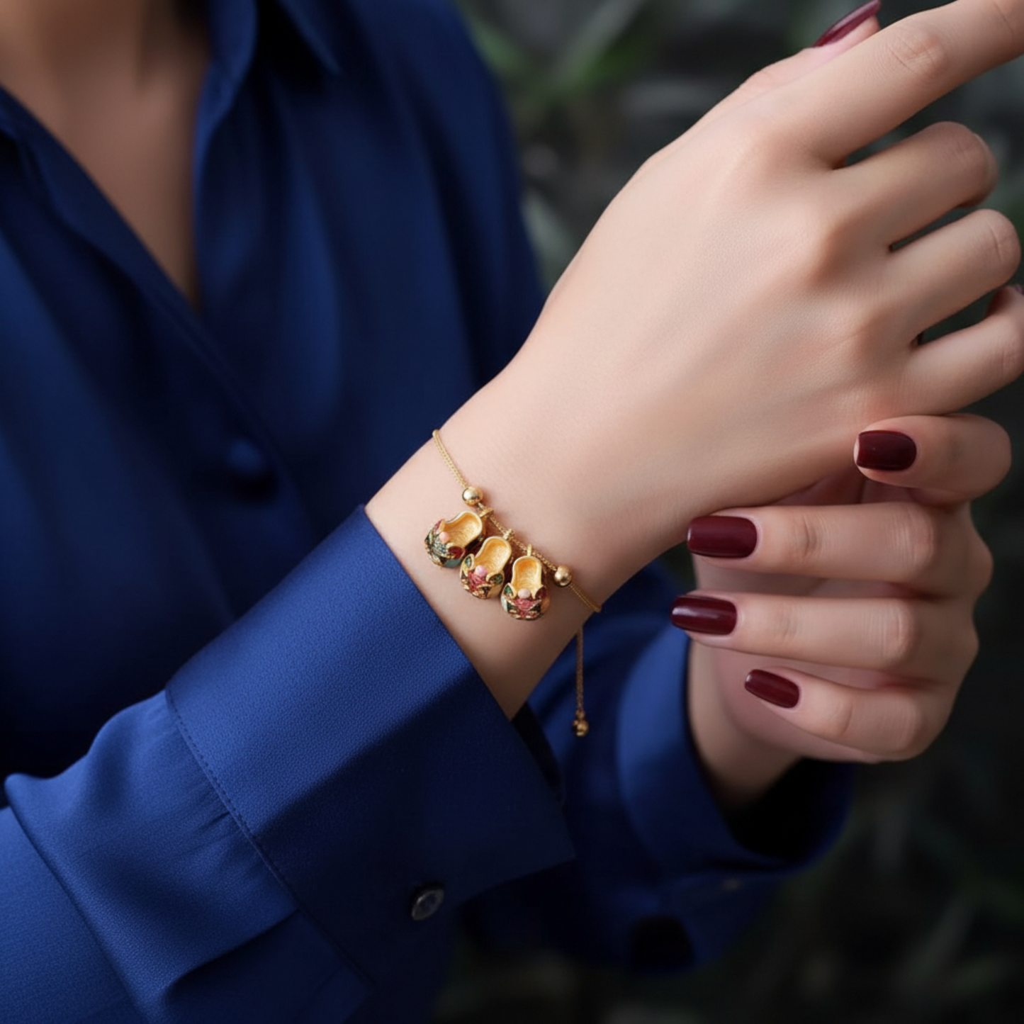 24K 999 Gold Small Cloisonné Enamel Lucky Tiger Head Shoes D.I.Y Charm Pendant