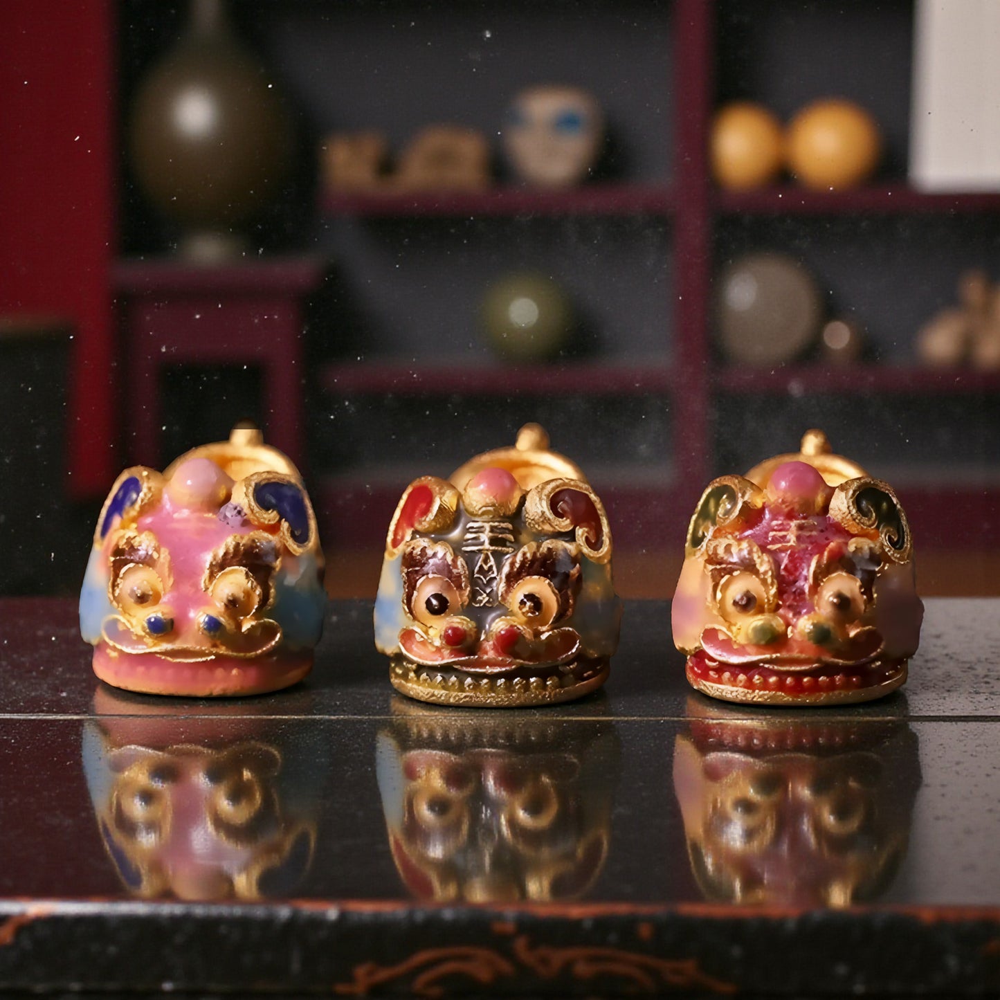 24K 999 Gold Small Cloisonné Enamel Lucky Tiger Head Shoes D.I.Y Charm Pendant