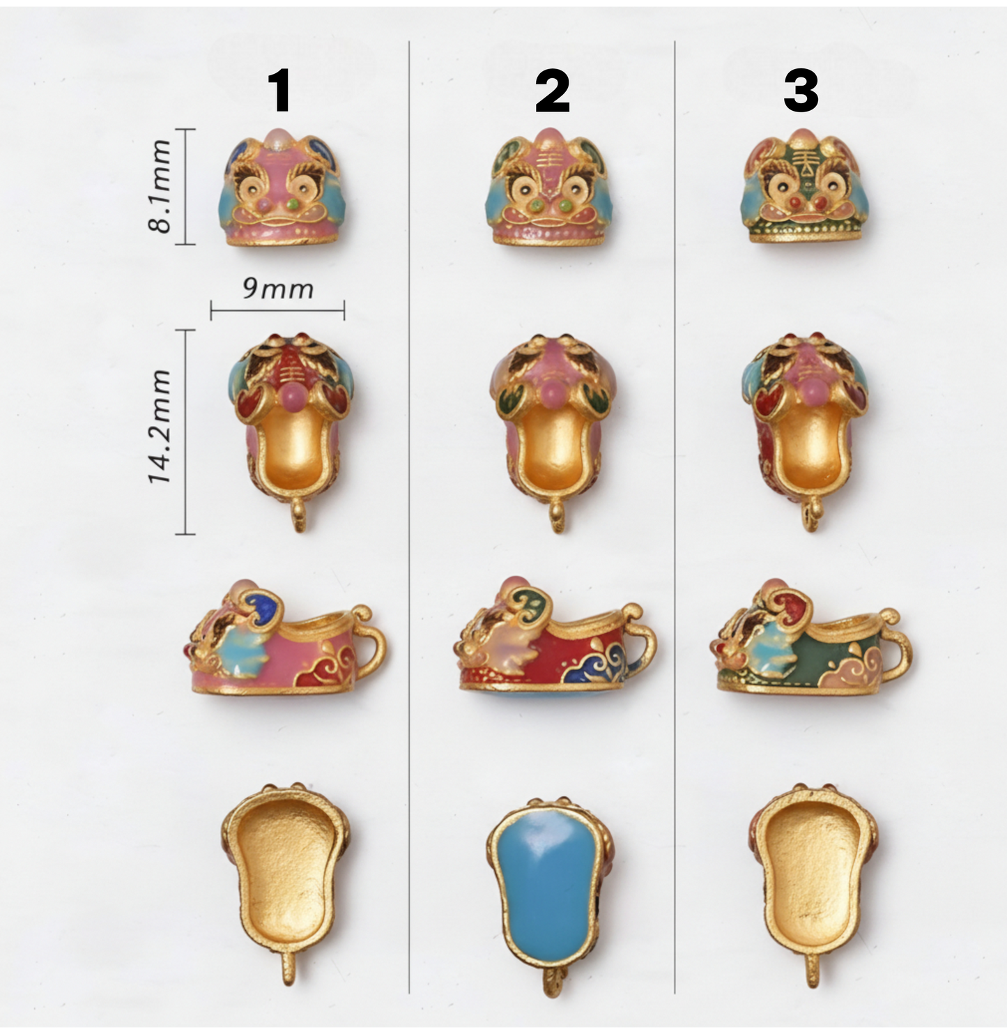 24K 999 Gold Small Cloisonné Enamel Lucky Tiger Head Shoes D.I.Y Charm Pendant