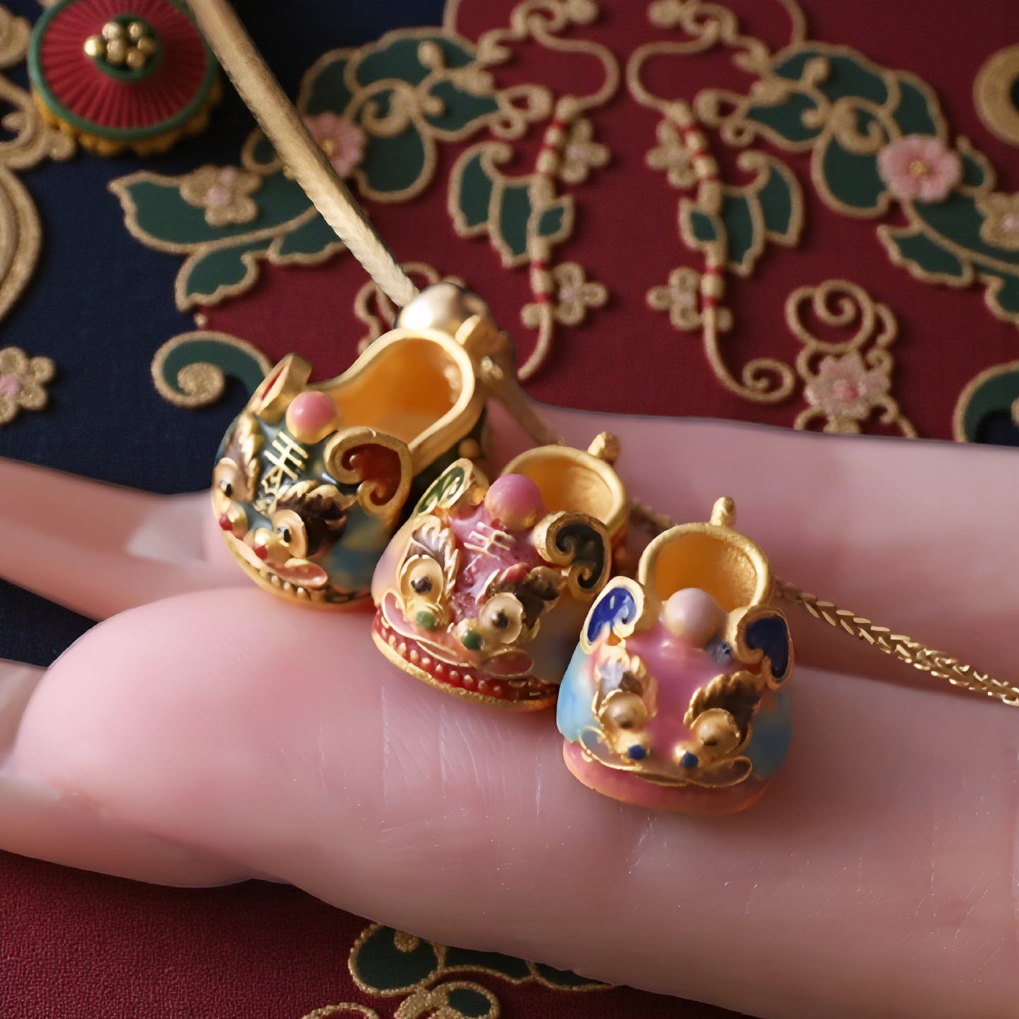 24K 999 Gold Small Cloisonné Enamel Lucky Tiger Head Shoes D.I.Y Charm Pendant