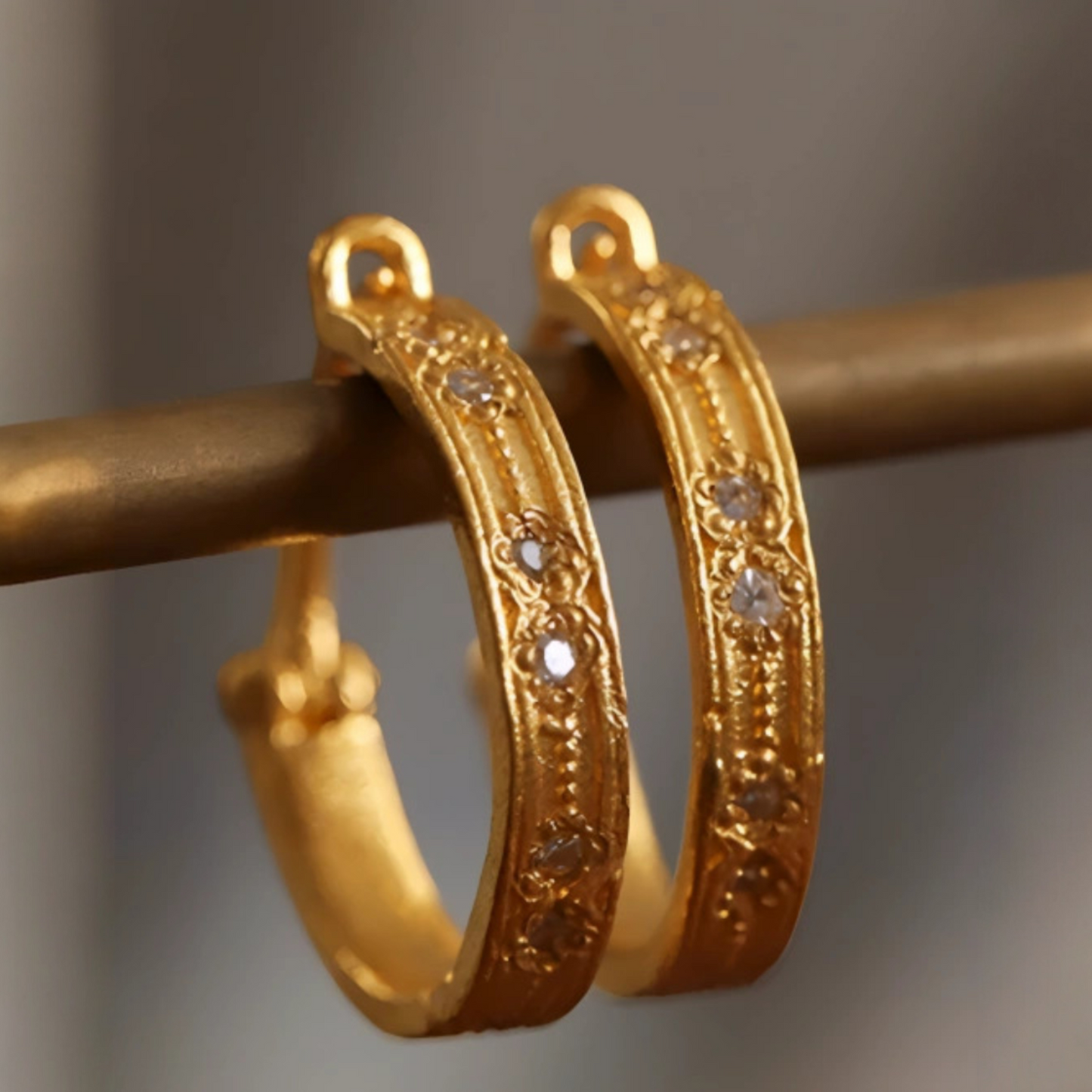 24K 999 Gold Diamond Hoop Earrings