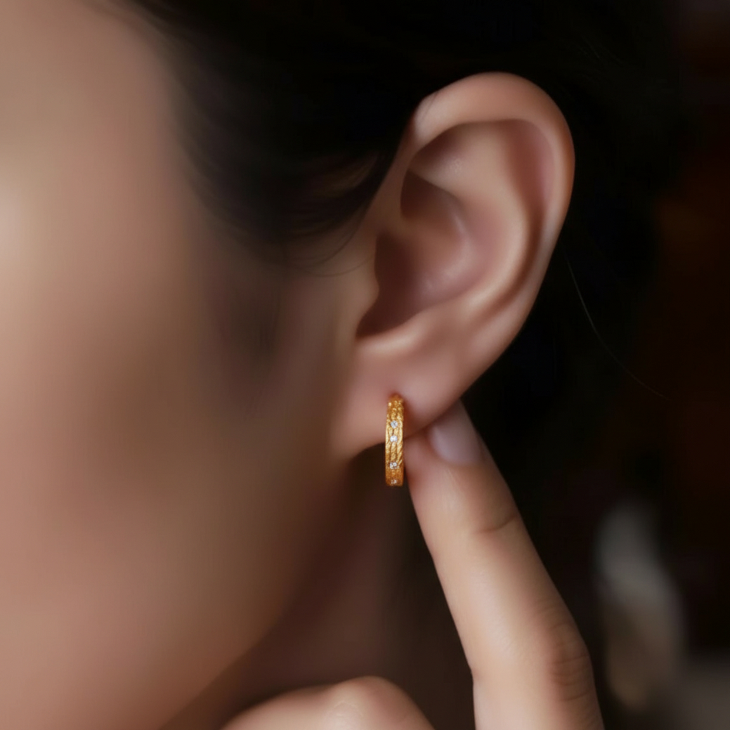 24K 999 Gold Diamond Hoop Earrings