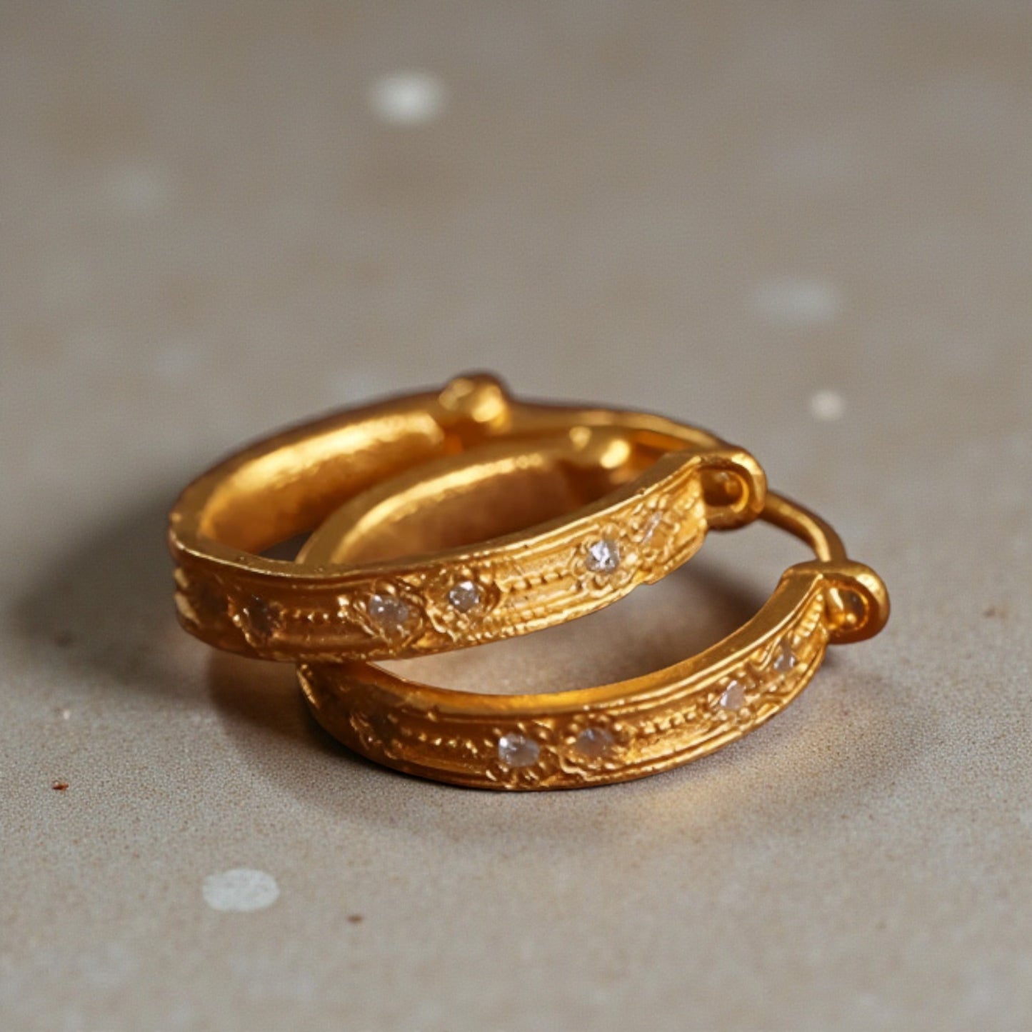 24K 999 Gold Diamond Hoop Earrings