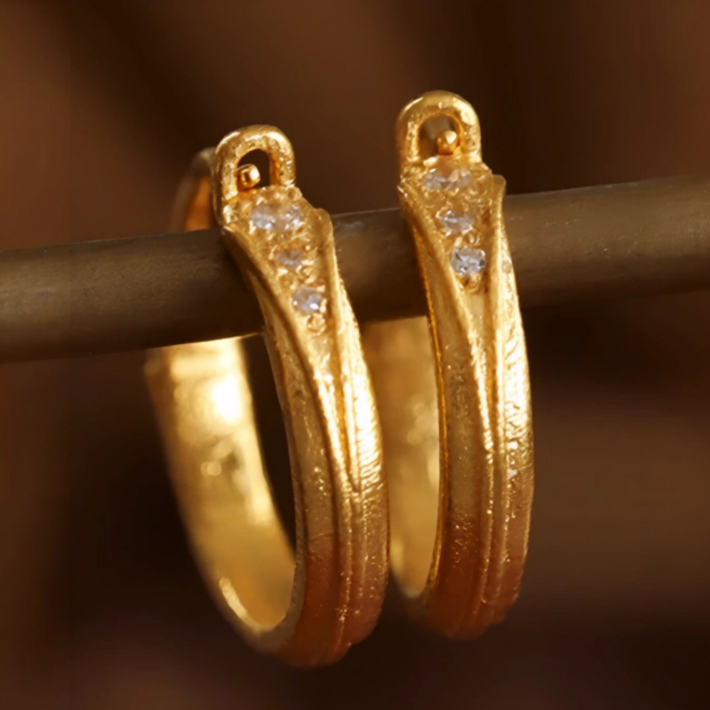 24K 999 Gold Diamond Hoop Earrings