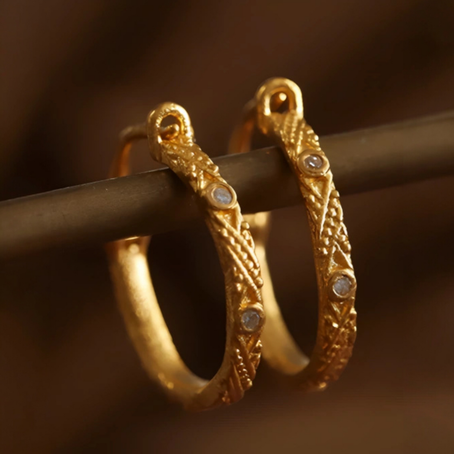 24K 999 Gold Diamond Hoop Earrings