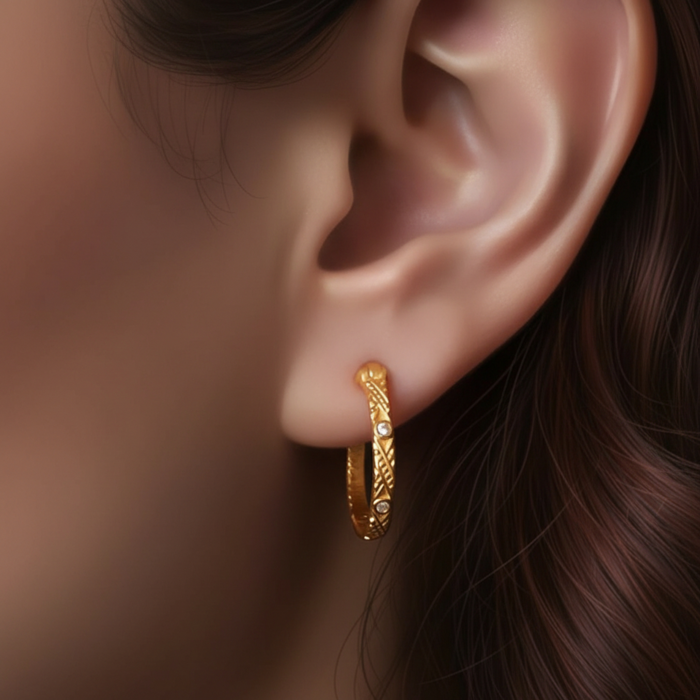24K 999 Gold Diamond Hoop Earrings