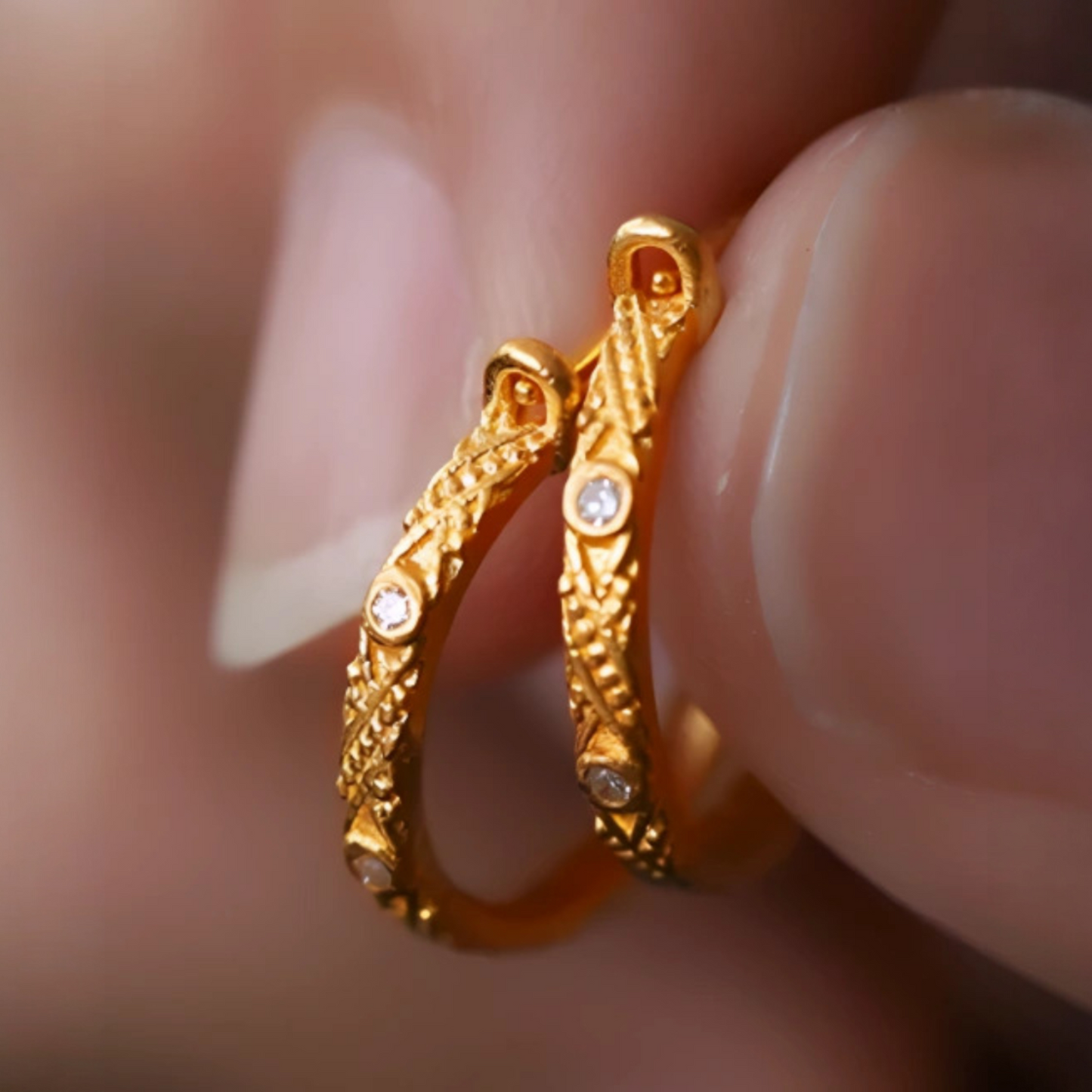 24K 999 Gold Diamond Hoop Earrings