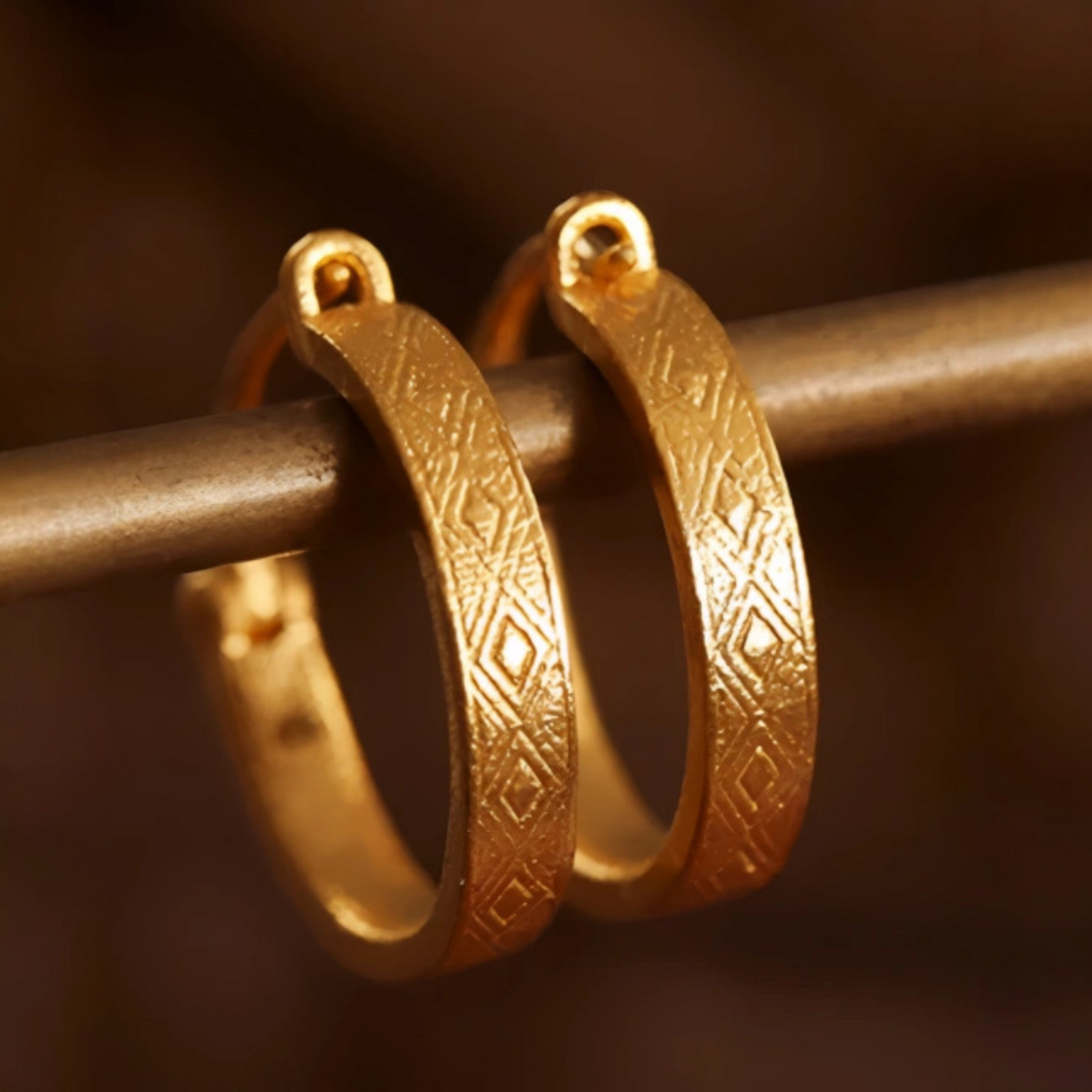 24K 999 Gold Diamond Hoop Earrings