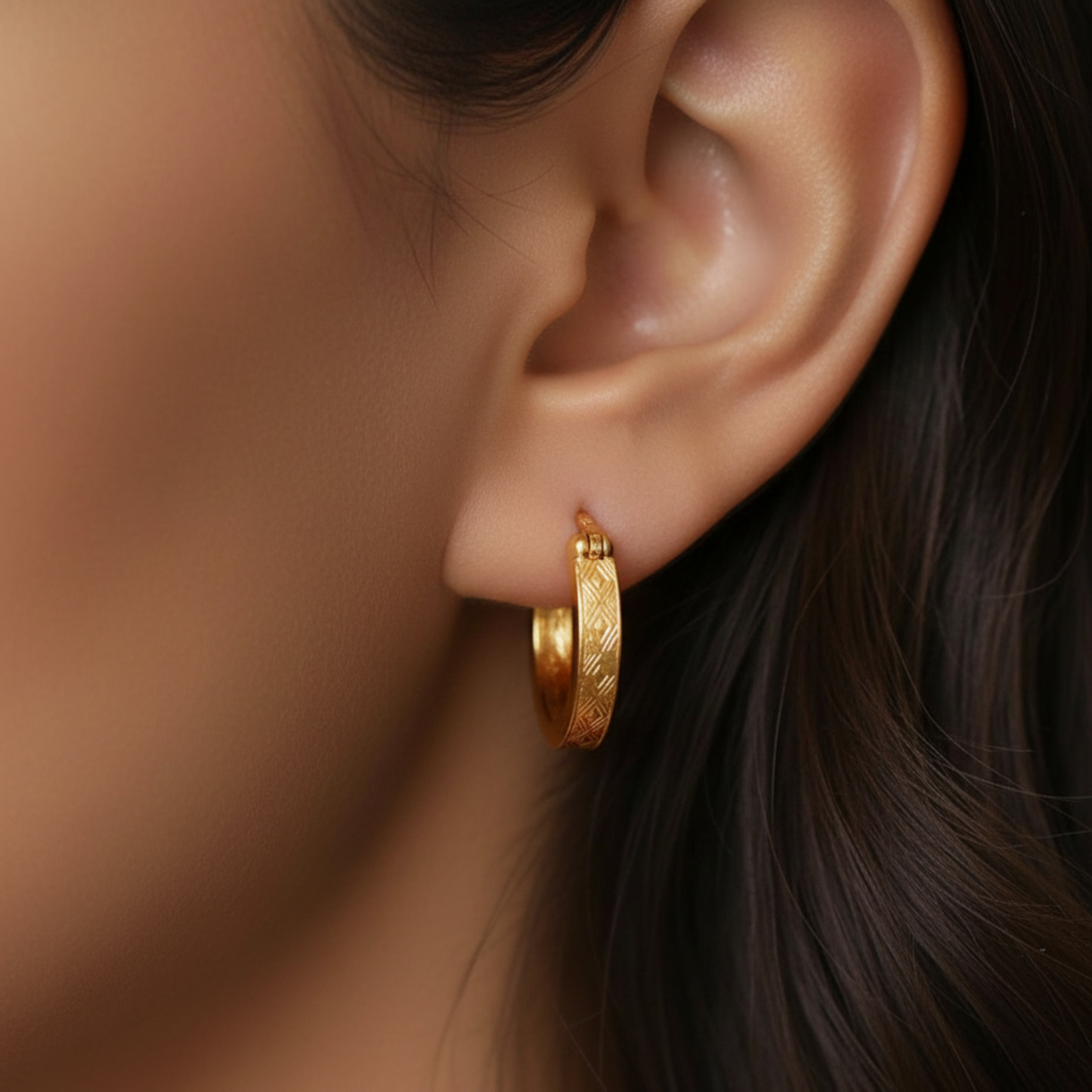 24K 999 Gold Diamond Hoop Earrings