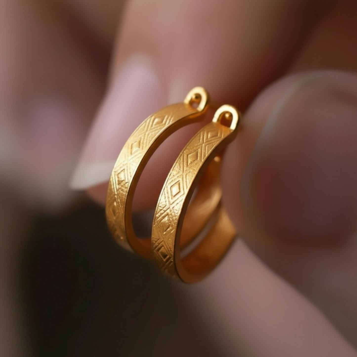 24K 999 Gold Diamond Hoop Earrings