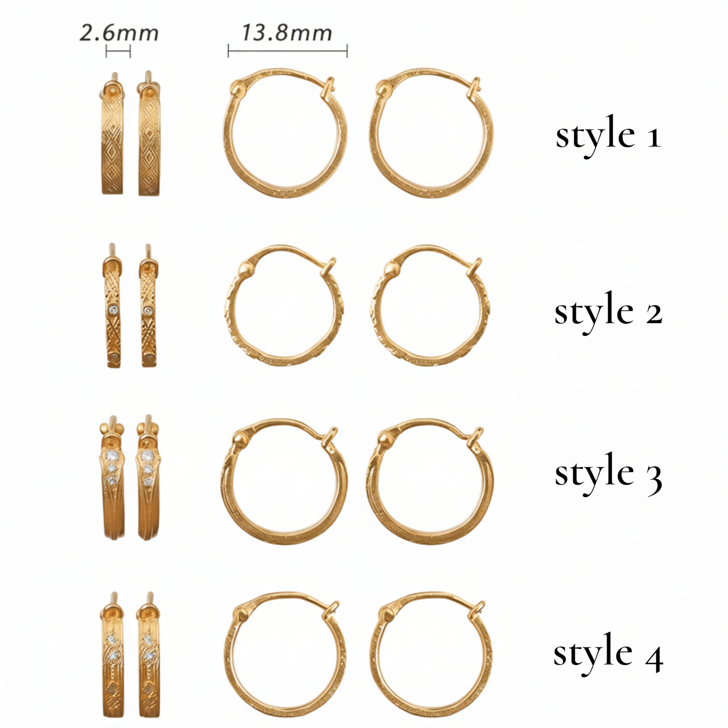 24K 999 Gold Diamond Hoop Earrings