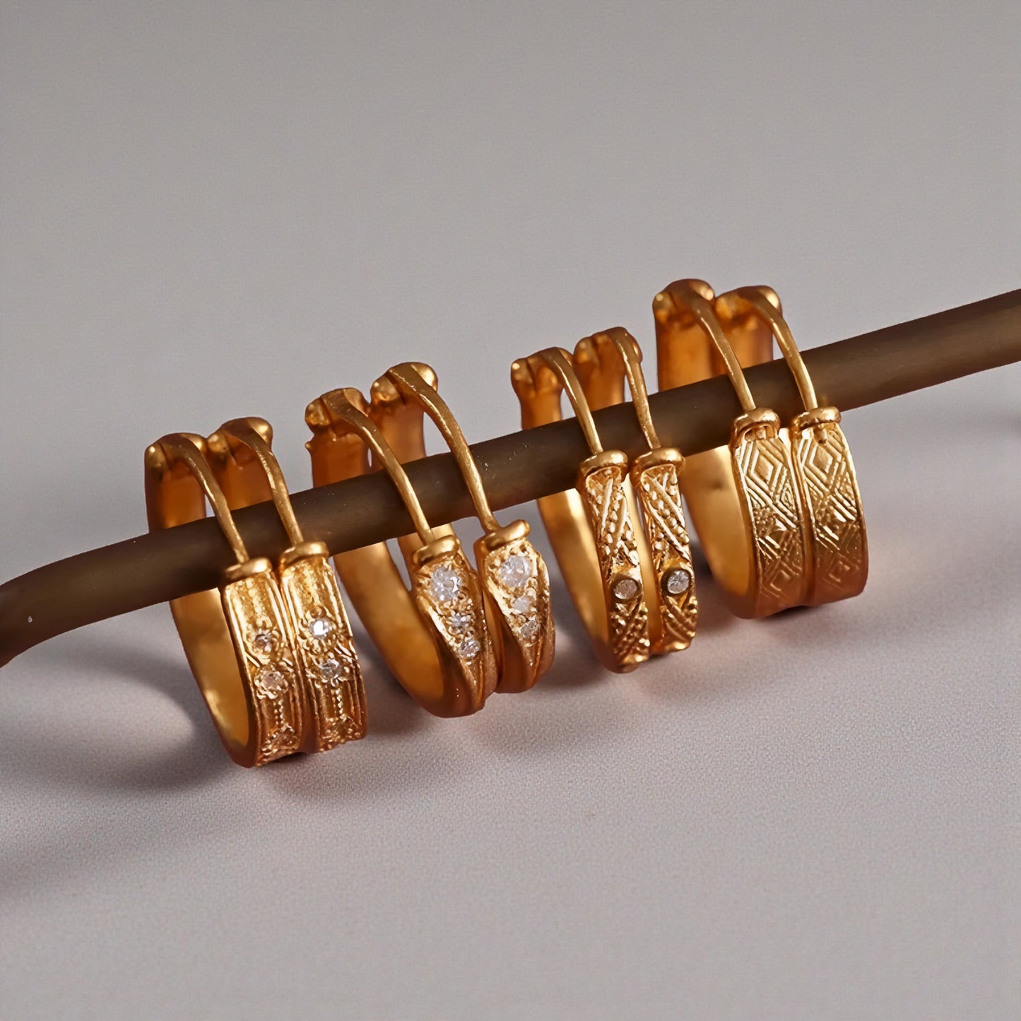 24K 999 Gold Diamond Hoop Earrings