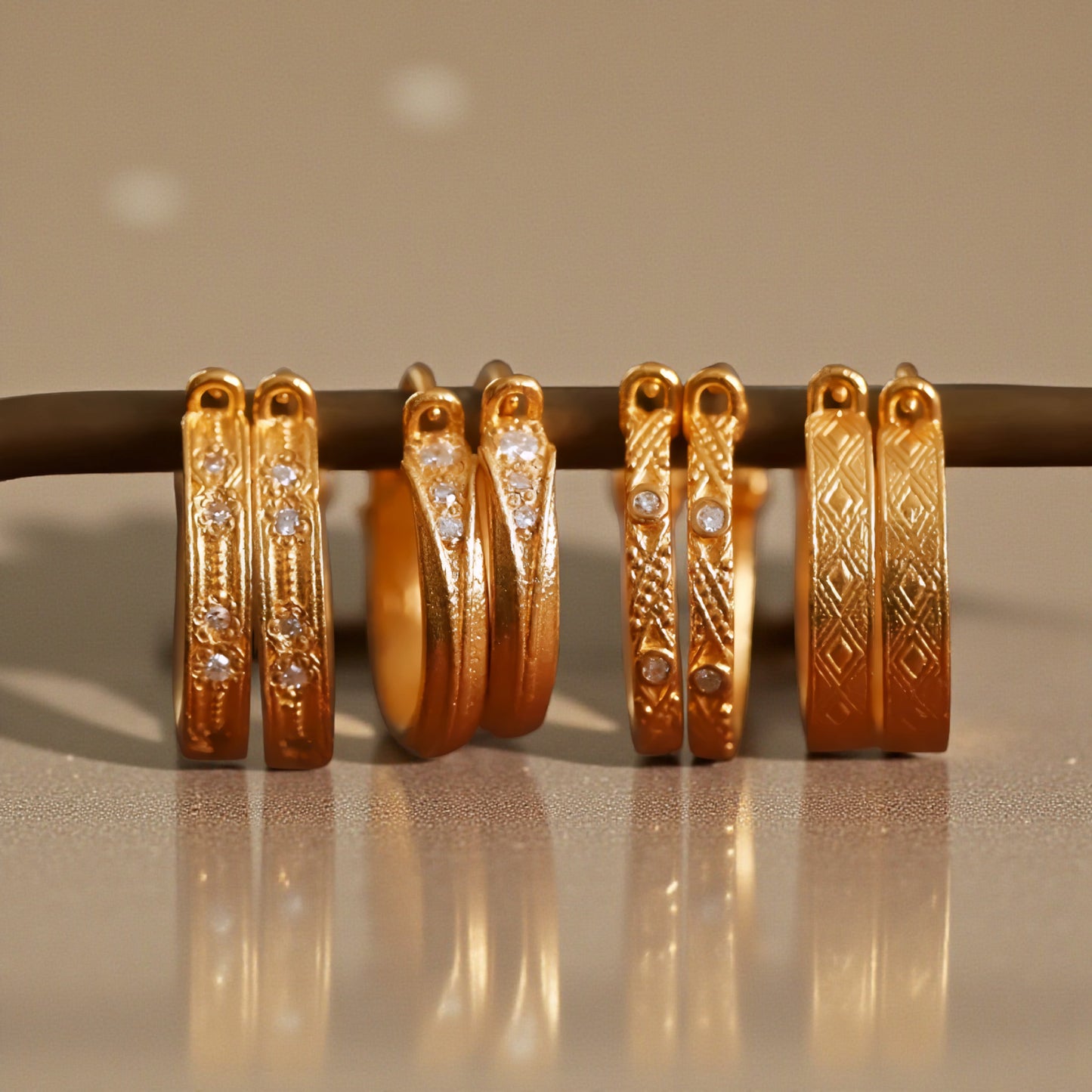 24K 999 Gold Diamond Hoop Earrings