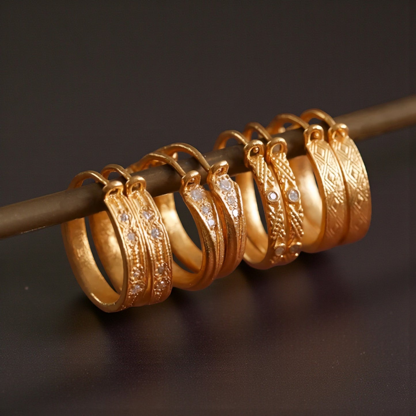 24K 999 Gold Diamond Hoop Earrings