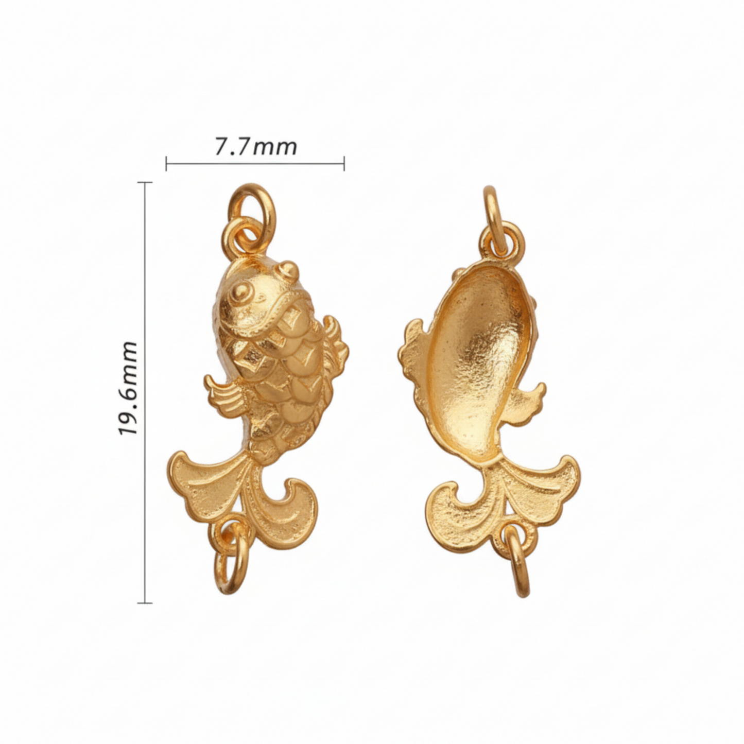 24K 999 Gold Engraved Double Hook Goldfish Fish Spacer D.I.Y Charm Accessories