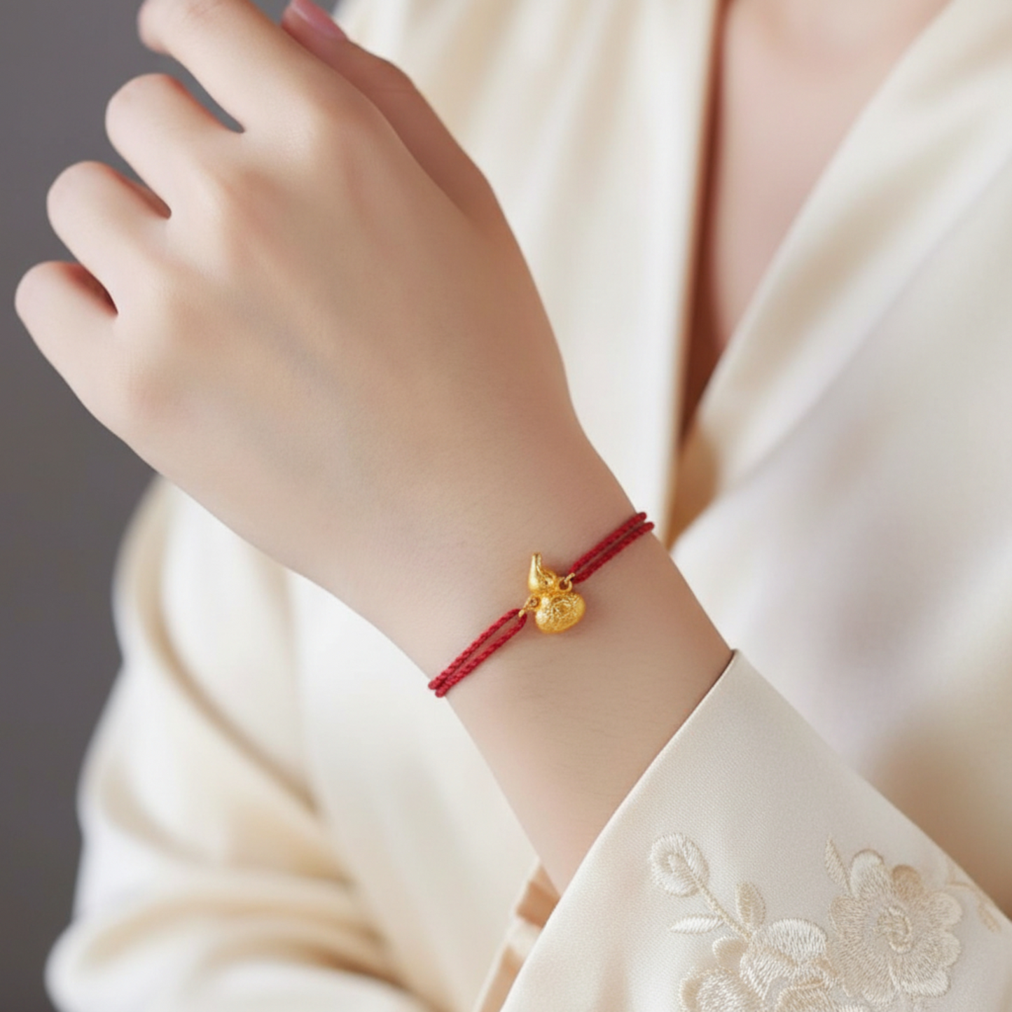 24K 999 Gold Gourd Charm D.I.Y Double hook Flower Pendant