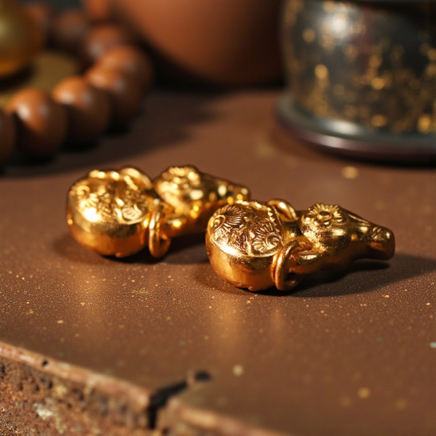 24K 999 Gold Gourd Charm D.I.Y Double hook Flower Pendant